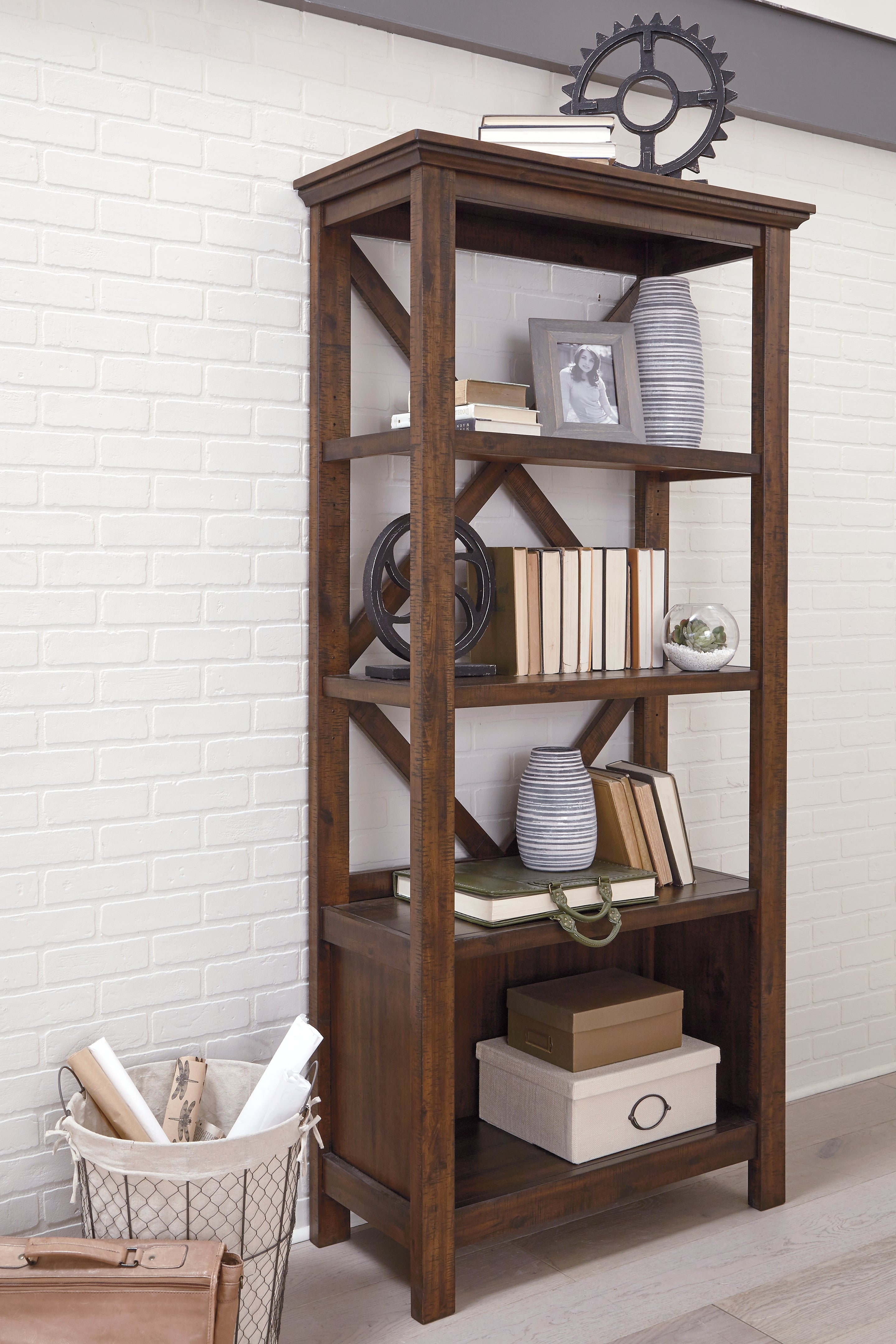 Furniture City Laplace - Ashley Furniture - Baldridge Bookcase - Large Bookcase / Rustic Brown - H675-17