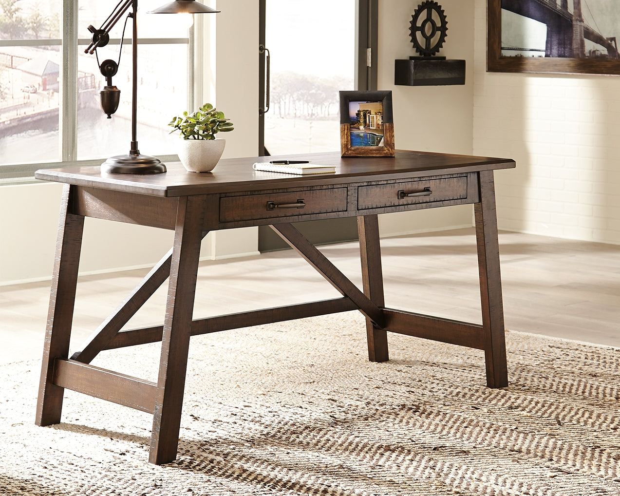 Furniture City Laplace - Ashley Furniture - Baldridge Office Desk - Home Office Large Leg Desk / Rustic Brown - H675-44