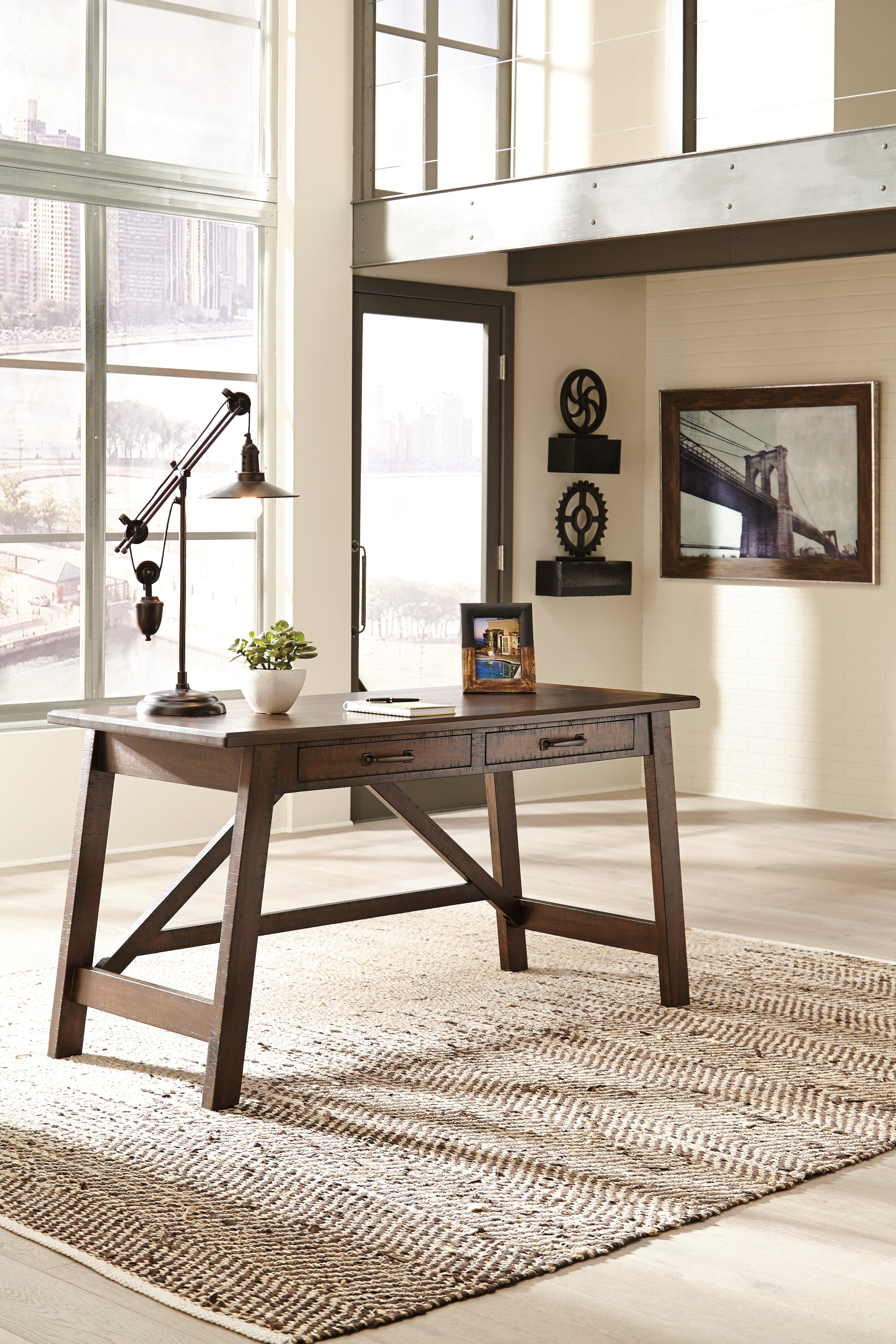 Furniture City Laplace - Ashley Furniture - Baldridge Office Desk - Home Office Large Leg Desk / Rustic Brown - H675-44