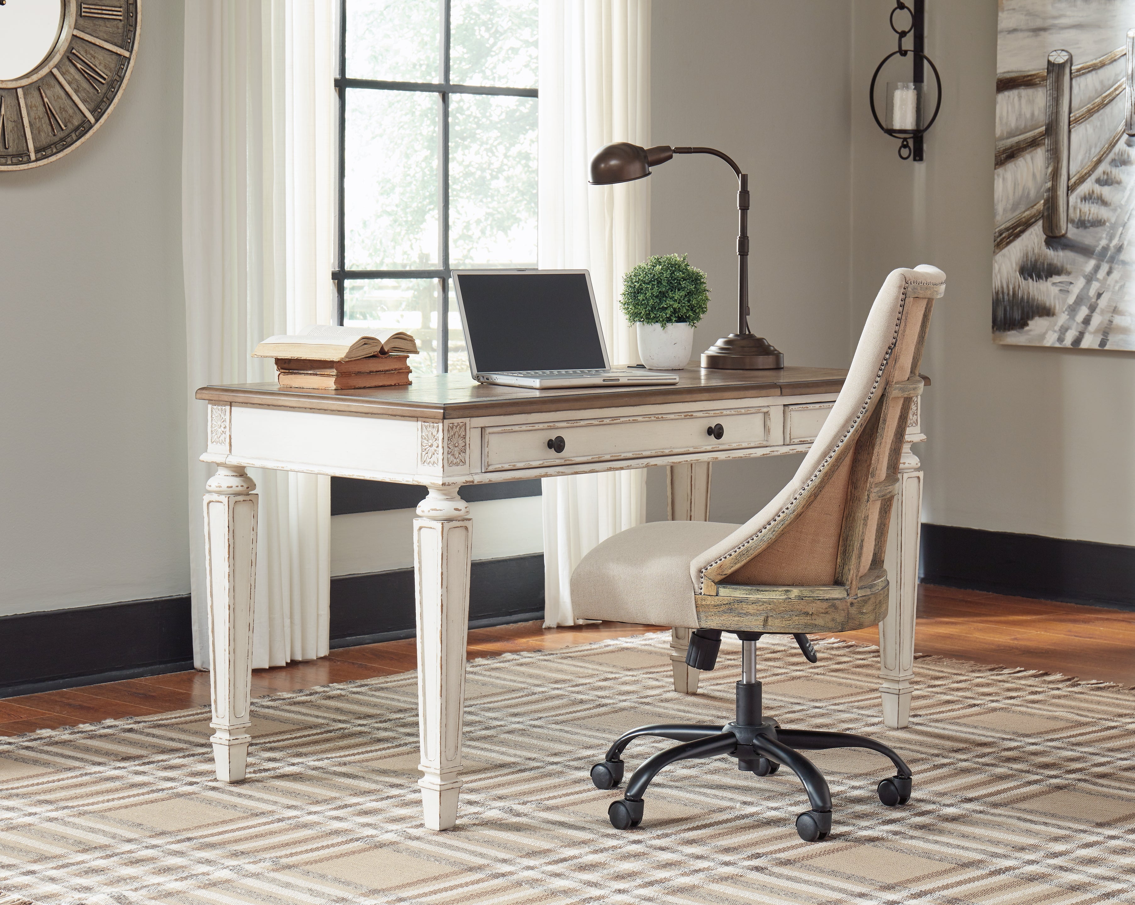 Furniture City Laplace - Ashley Furniture - Realyn Office Desk - Home Office Lift Top Desk / White/Brown - H743-134
