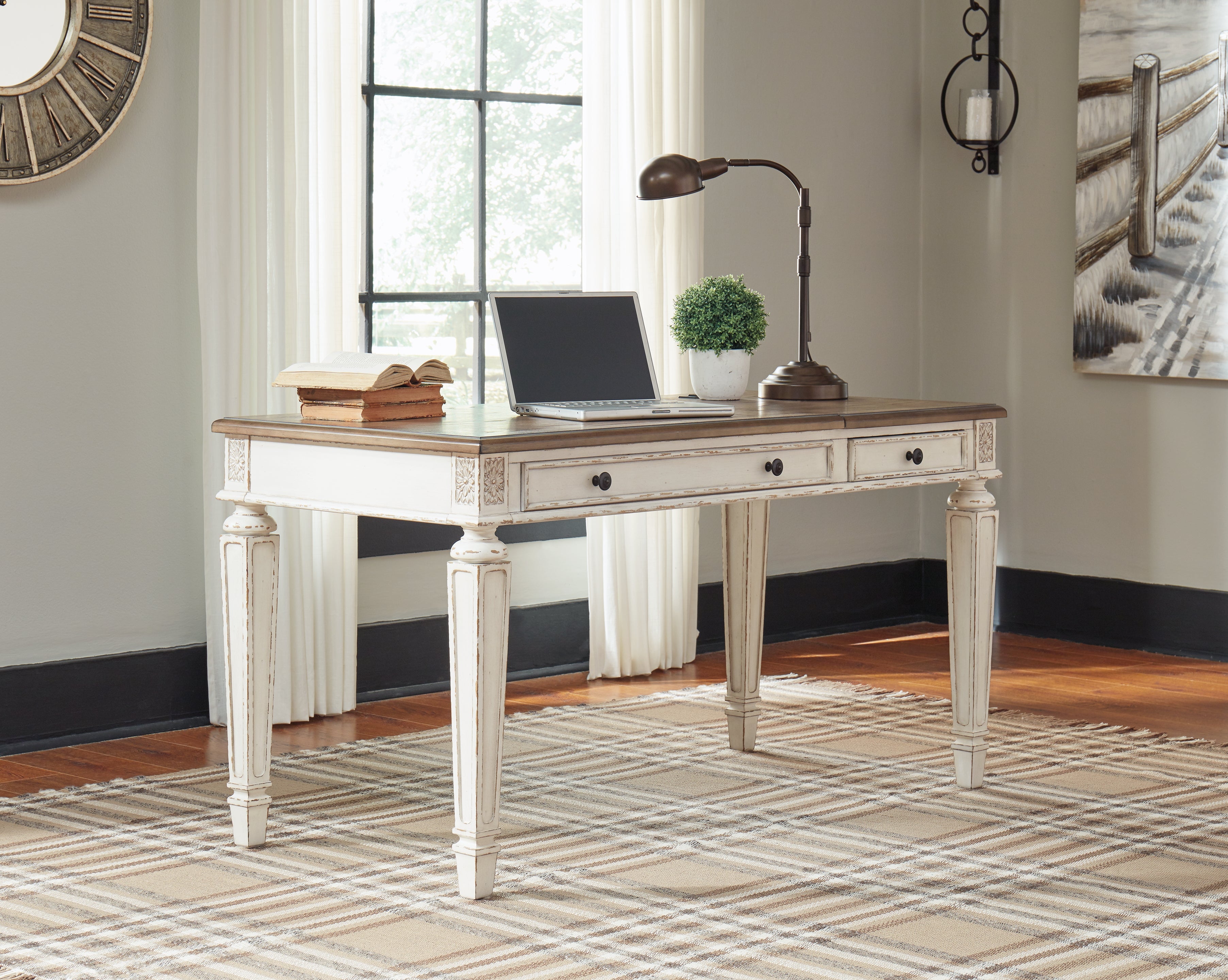 Furniture City Laplace - Ashley Furniture - Realyn Office Desk - Home Office Lift Top Desk / White/Brown - H743-134