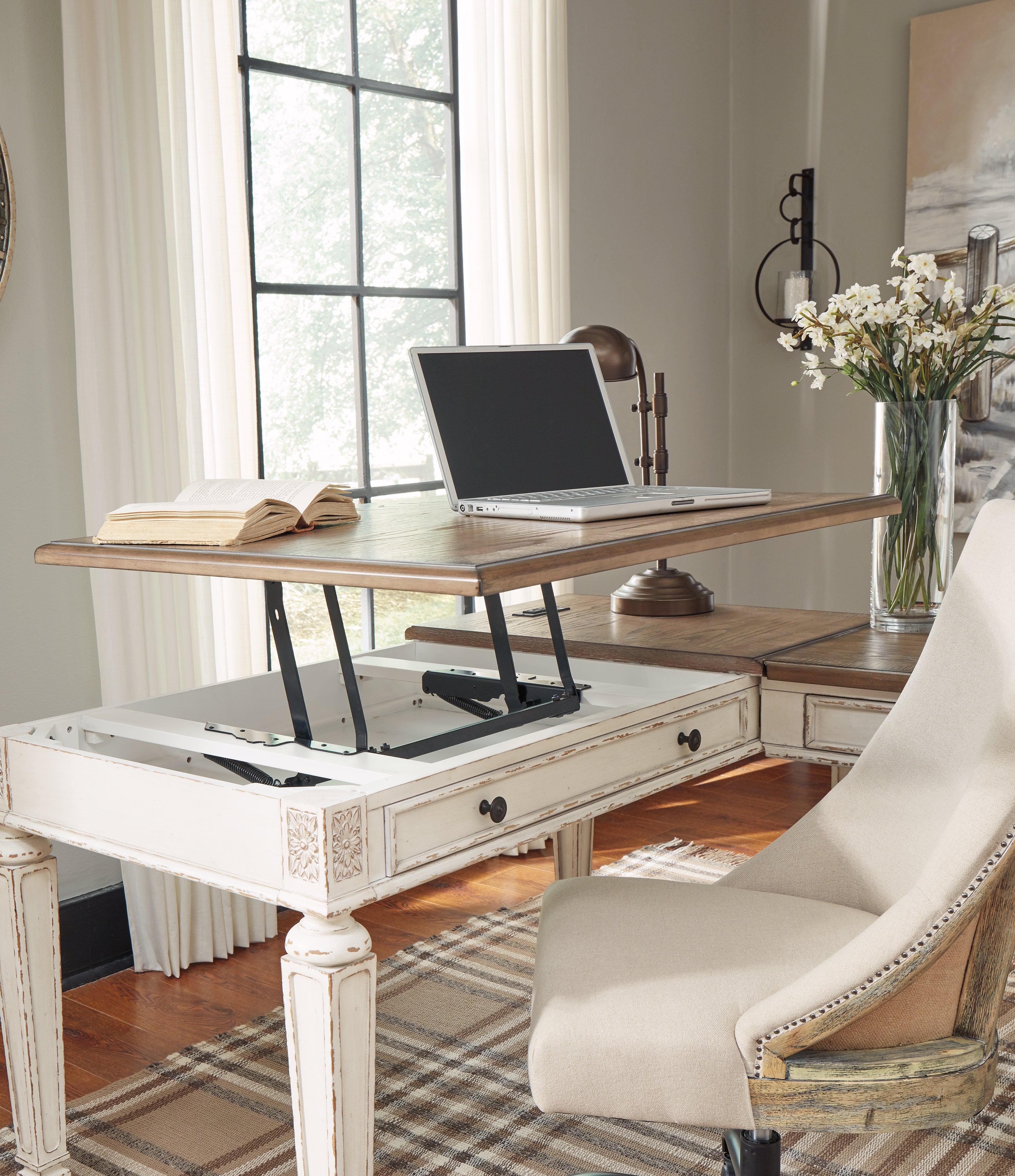 Furniture City Laplace - Ashley Furniture - Realyn Office Desk - Home Office Lift Top Desk / White/Brown - H743-134