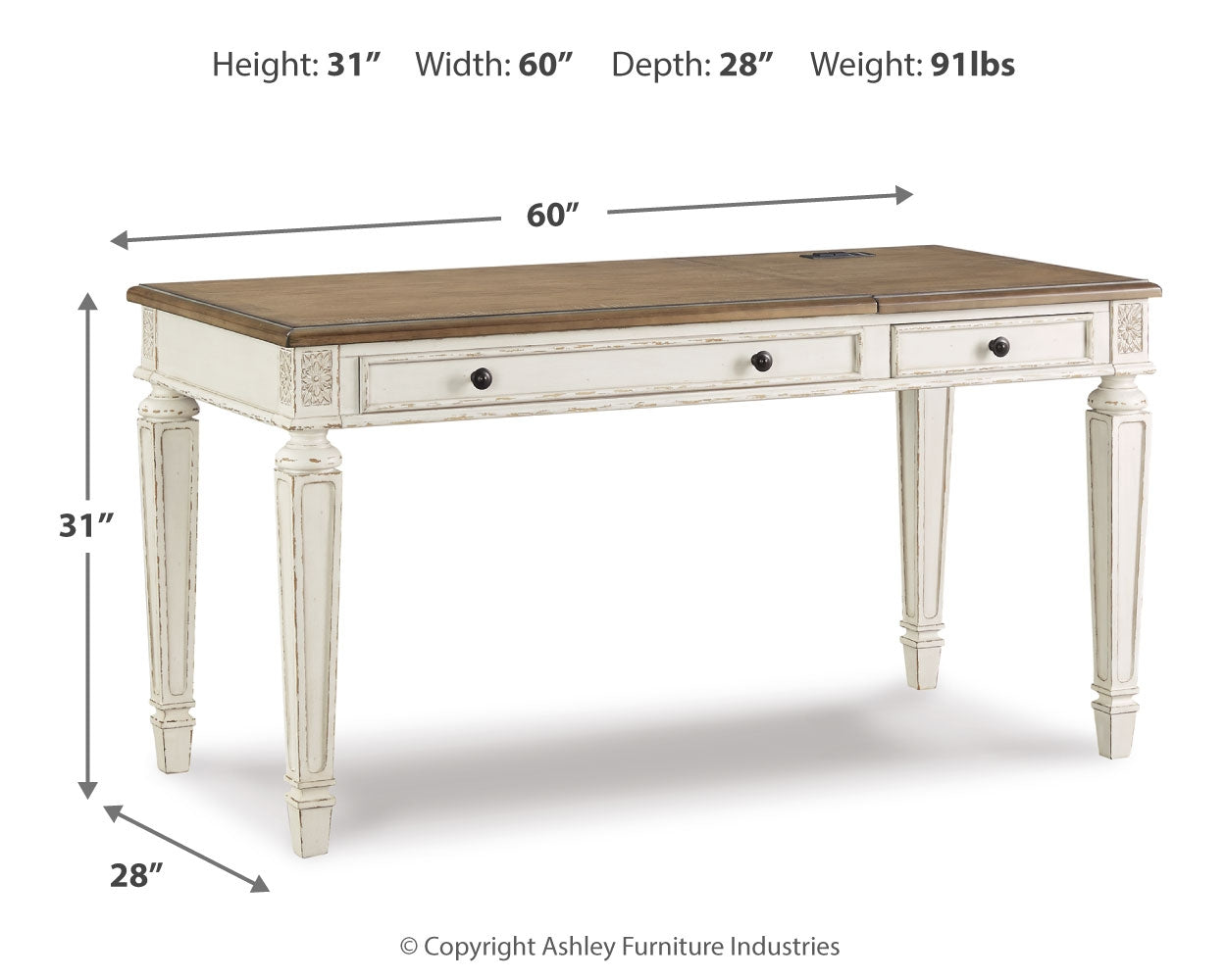 Furniture City Laplace - Ashley Furniture - Realyn Office Desk - Home Office Lift Top Desk / White/Brown - H743-134