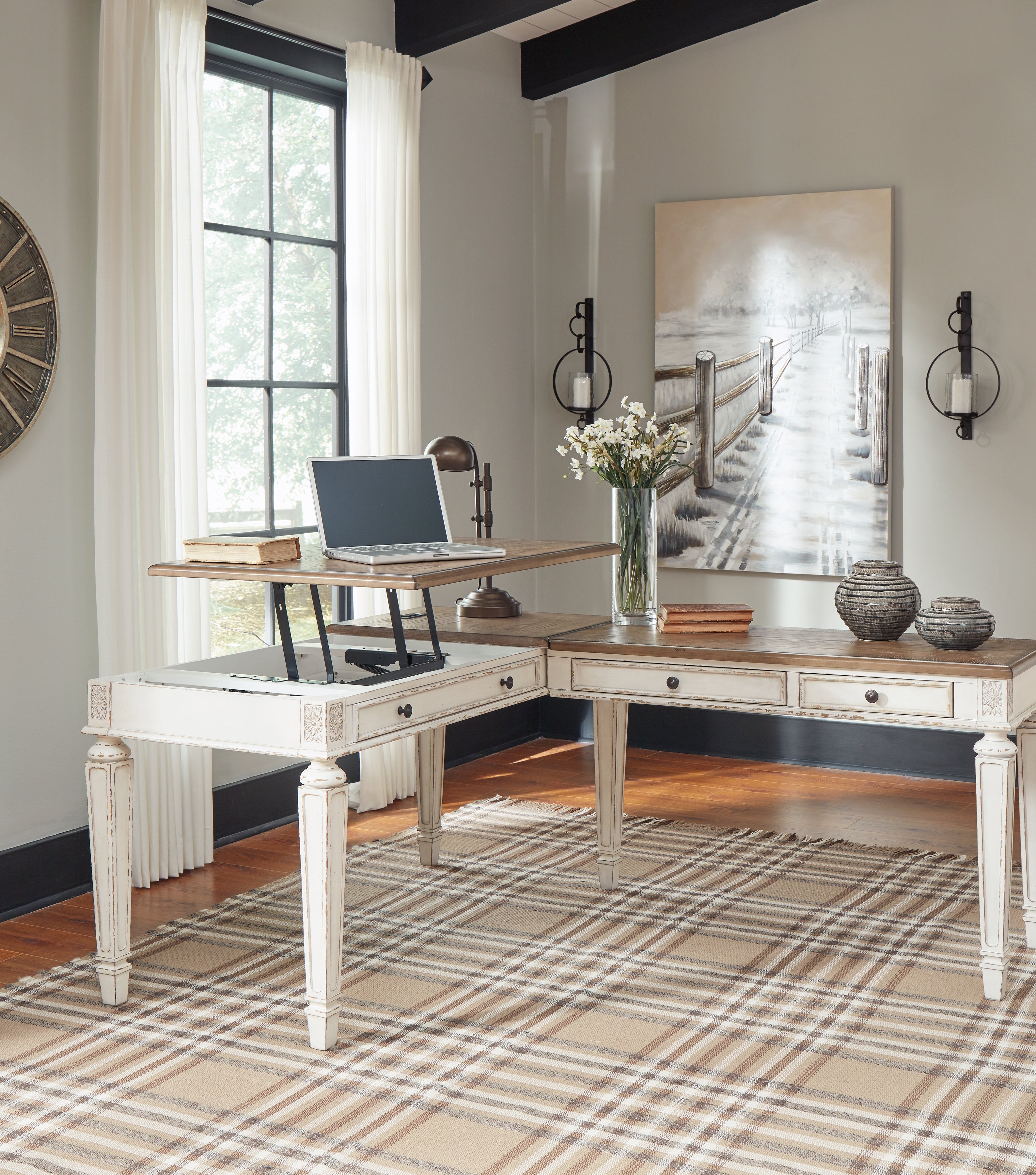Furniture City Laplace - Ashley Furniture - Realyn Office Desk - Home Office Lift Top Desk / White/Brown - H743-134