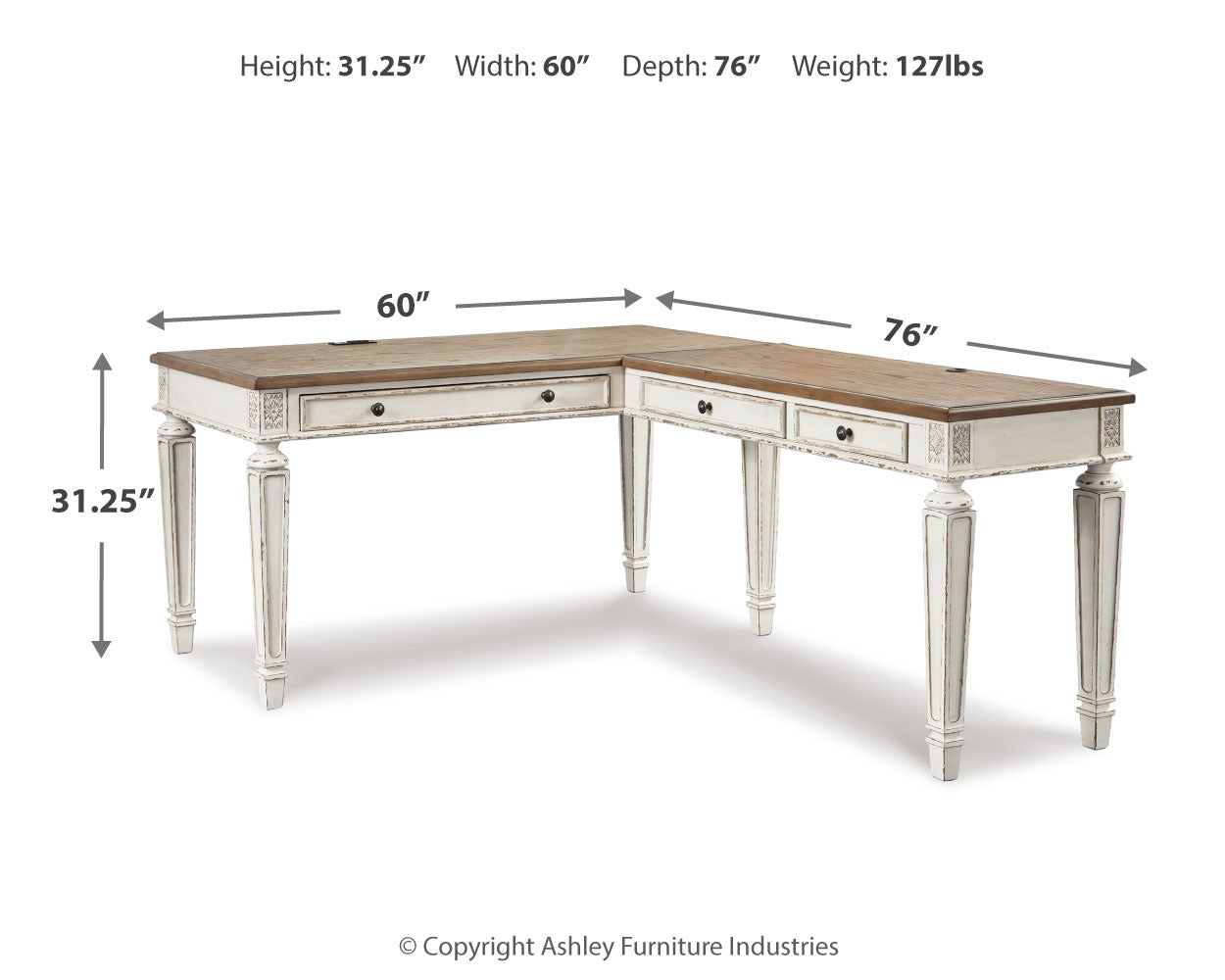 Furniture City Laplace - Ashley Furniture - Realyn Office Desk - Home Office Desk / White/Brown - H743-34