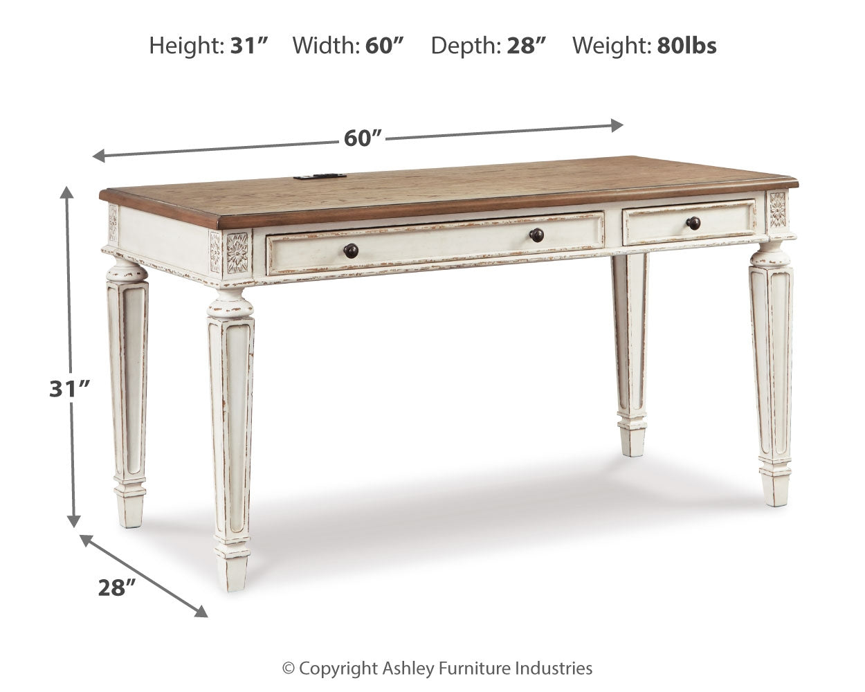 Furniture City Laplace - Ashley Furniture - Realyn Office Desk - Home Office Desk / White/Brown - H743-34