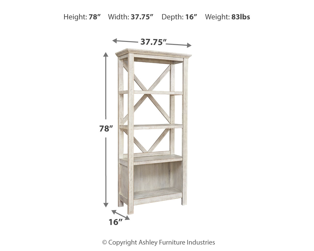 Furniture City Laplace - Ashley Furniture - Carynhurst Bookcase - Large Bookcase / Whitewash - H755-17