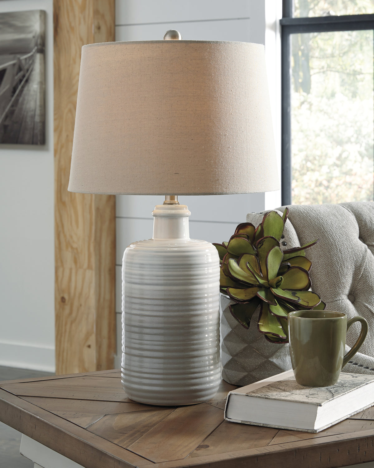 Furniture City Laplace - Ashley Furniture - Marnina Lighting - Ceramic Table Lamp (Set of 2) / Taupe - L121854