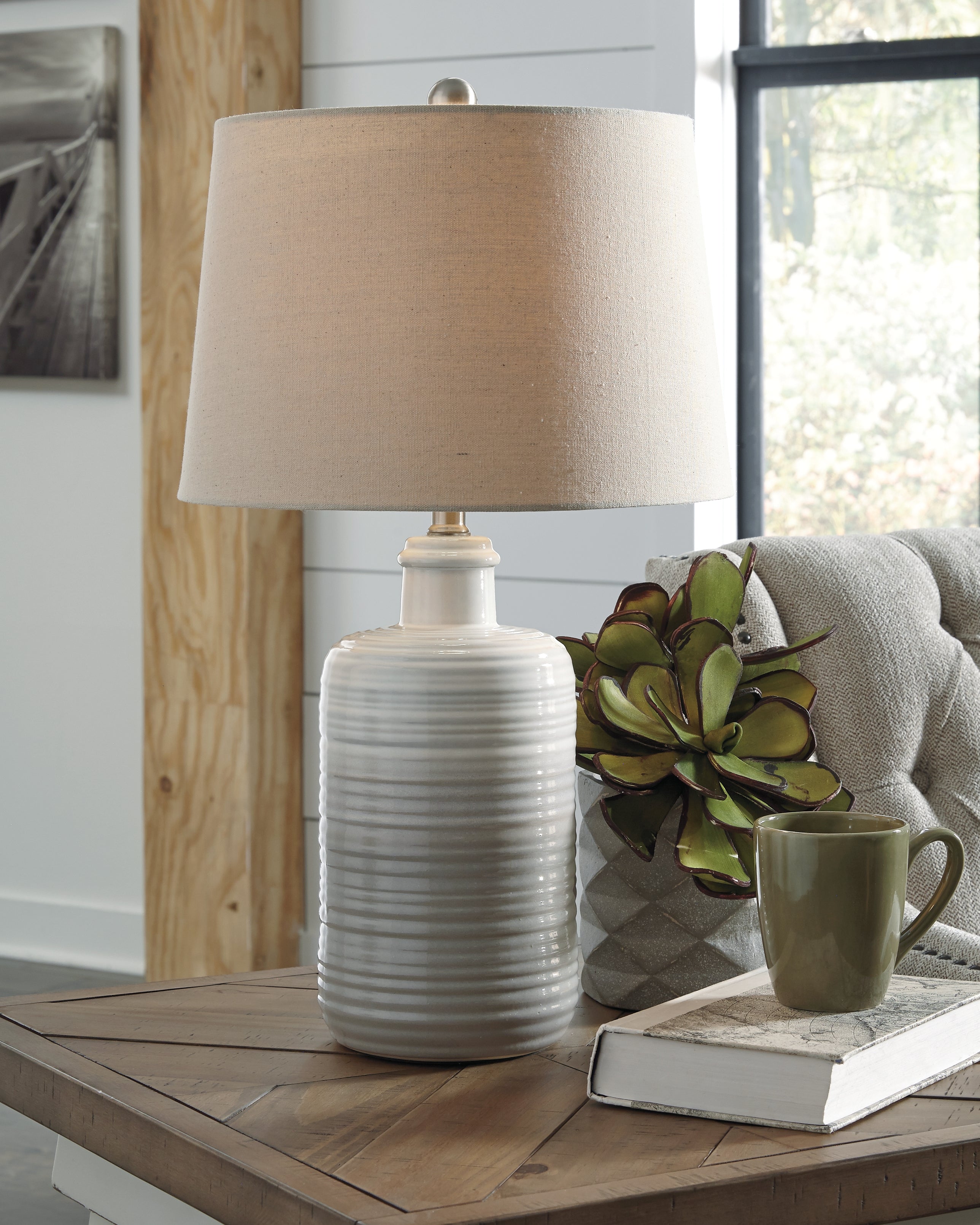 Furniture City Laplace - Ashley Furniture - Marnina Lighting - Ceramic Table Lamp (Set of 2) / Taupe - L121854