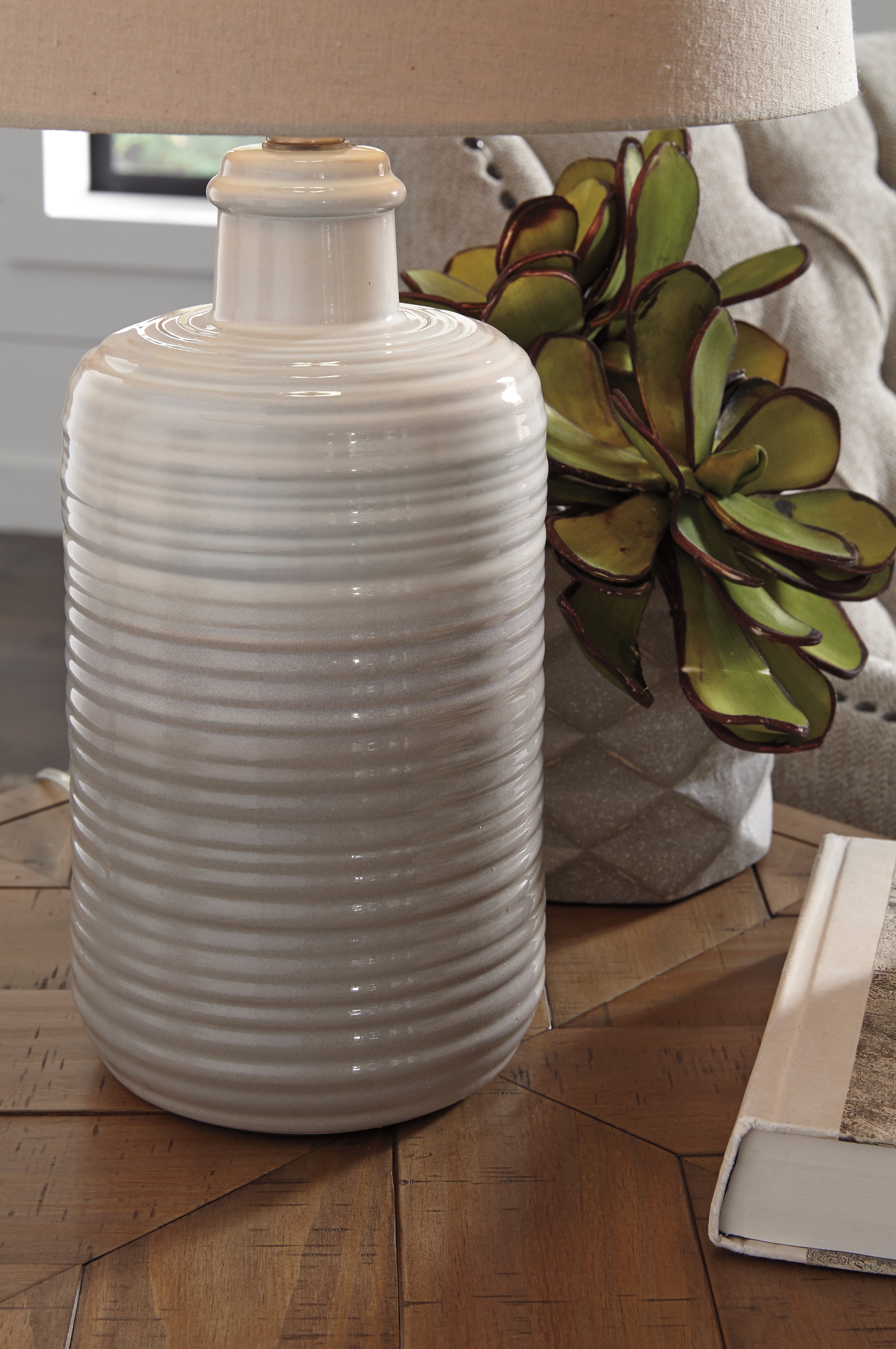 Furniture City Laplace - Ashley Furniture - Marnina Lighting - Ceramic Table Lamp (Set of 2) / Taupe - L121854