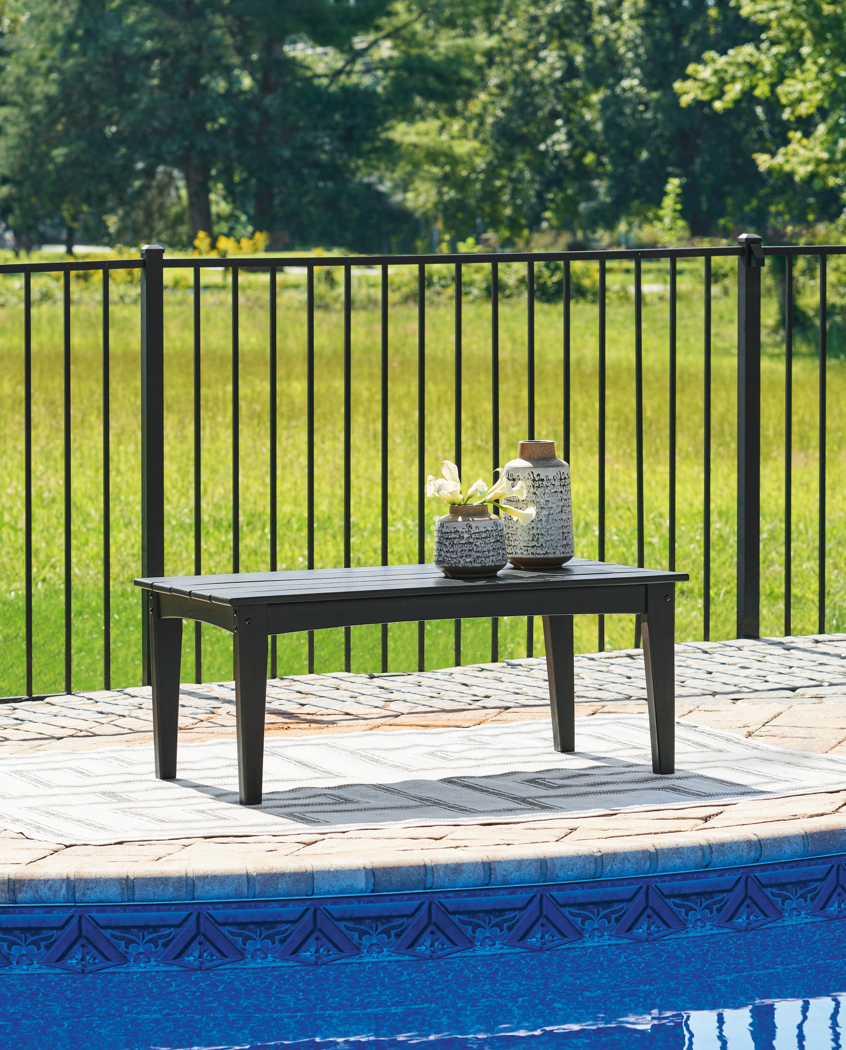 Furniture City Laplace - Ashley Furniture - Hyland Wave Outdoor Coffee Table - Rectangular Cocktail Table / Black - P108-701
