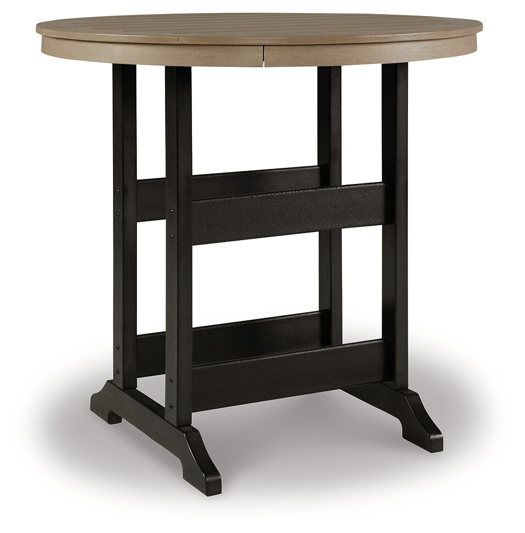 Furniture City Laplace - Ashley Furniture - Fairen Trail Outdoor - Round Bar Table w/UMB OPT / Black/Driftwood - P211-613