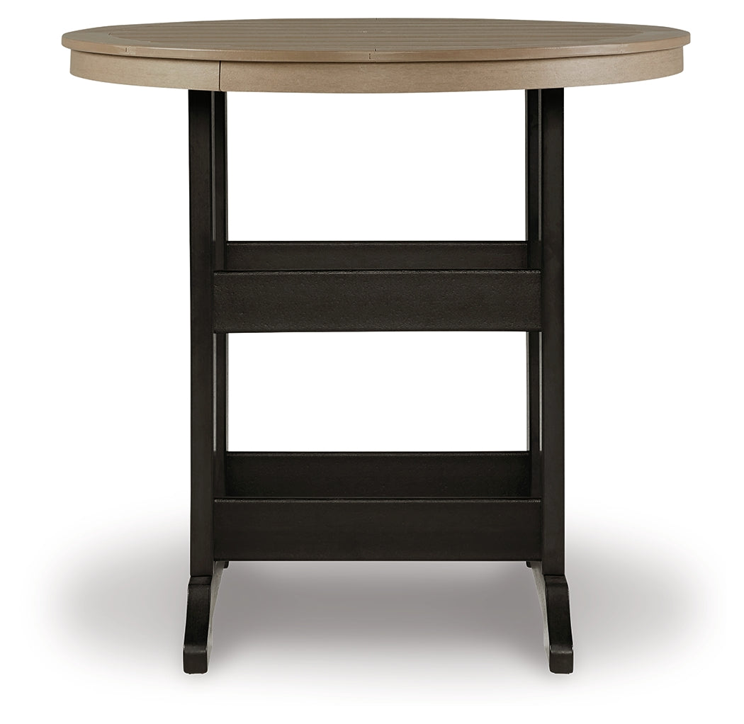 Furniture City Laplace - Ashley Furniture - Fairen Trail Outdoor - Round Bar Table w/UMB OPT / Black/Driftwood - P211-613