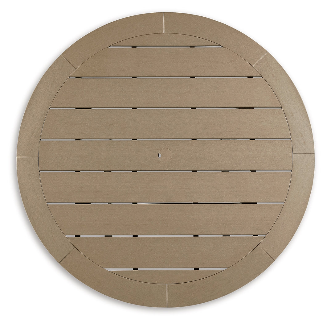 Furniture City Laplace - Ashley Furniture - Fairen Trail Outdoor - Round Bar Table w/UMB OPT / Black/Driftwood - P211-613