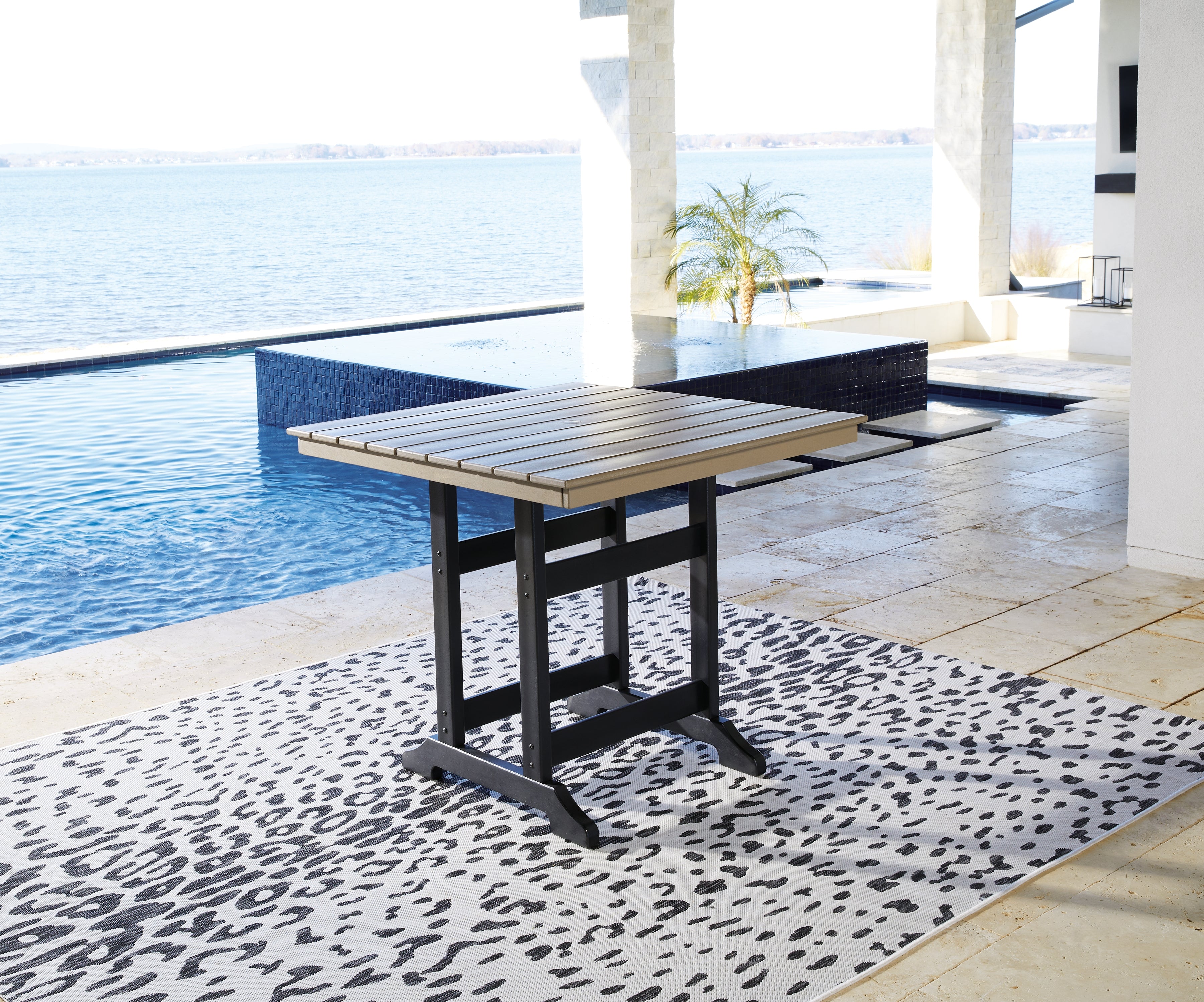 Furniture City Laplace - Ashley Furniture - Fairen Trail Outdoor - Square Counter TBL w/UMB OPT / Black/Driftwood - P211-632
