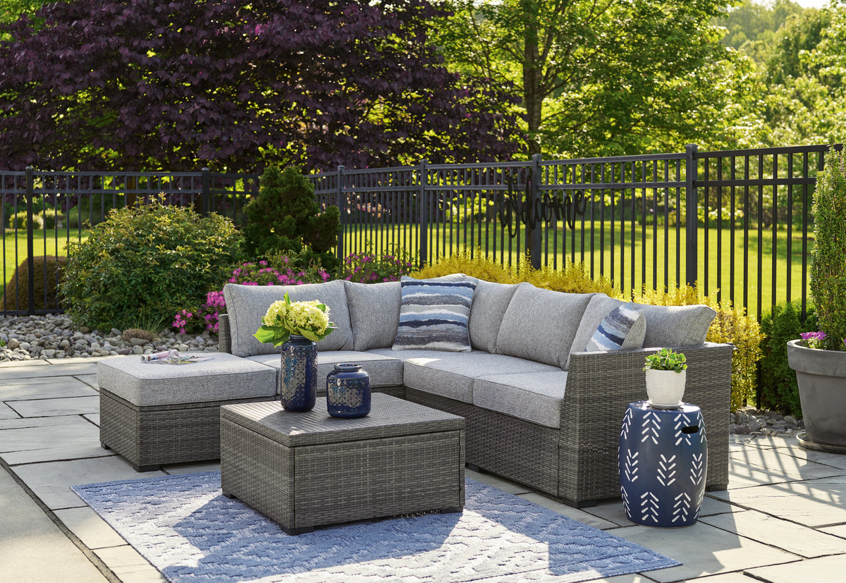 Furniture City Laplace - Ashley Furniture - Petal Road Outdoor Loveseat Sectional/Ottoman/Table Set (Set of 4) - LoveseatSEC/OTTO/TBL Set(4/CN) - P297-070
