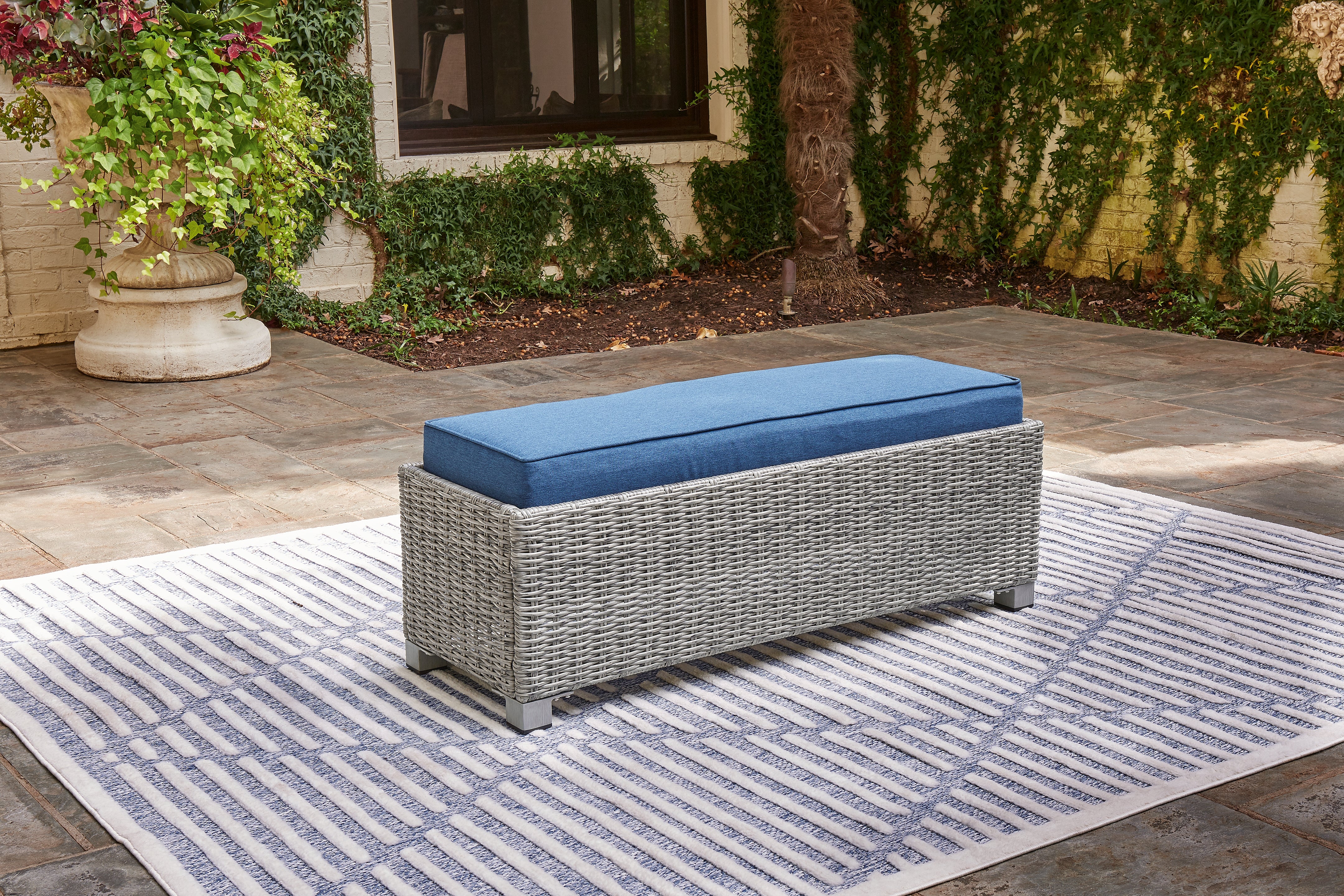 Furniture City Laplace - Ashley Furniture - Naples Beach Outdoor - Bench with Cushion / Light Gray - P439-600