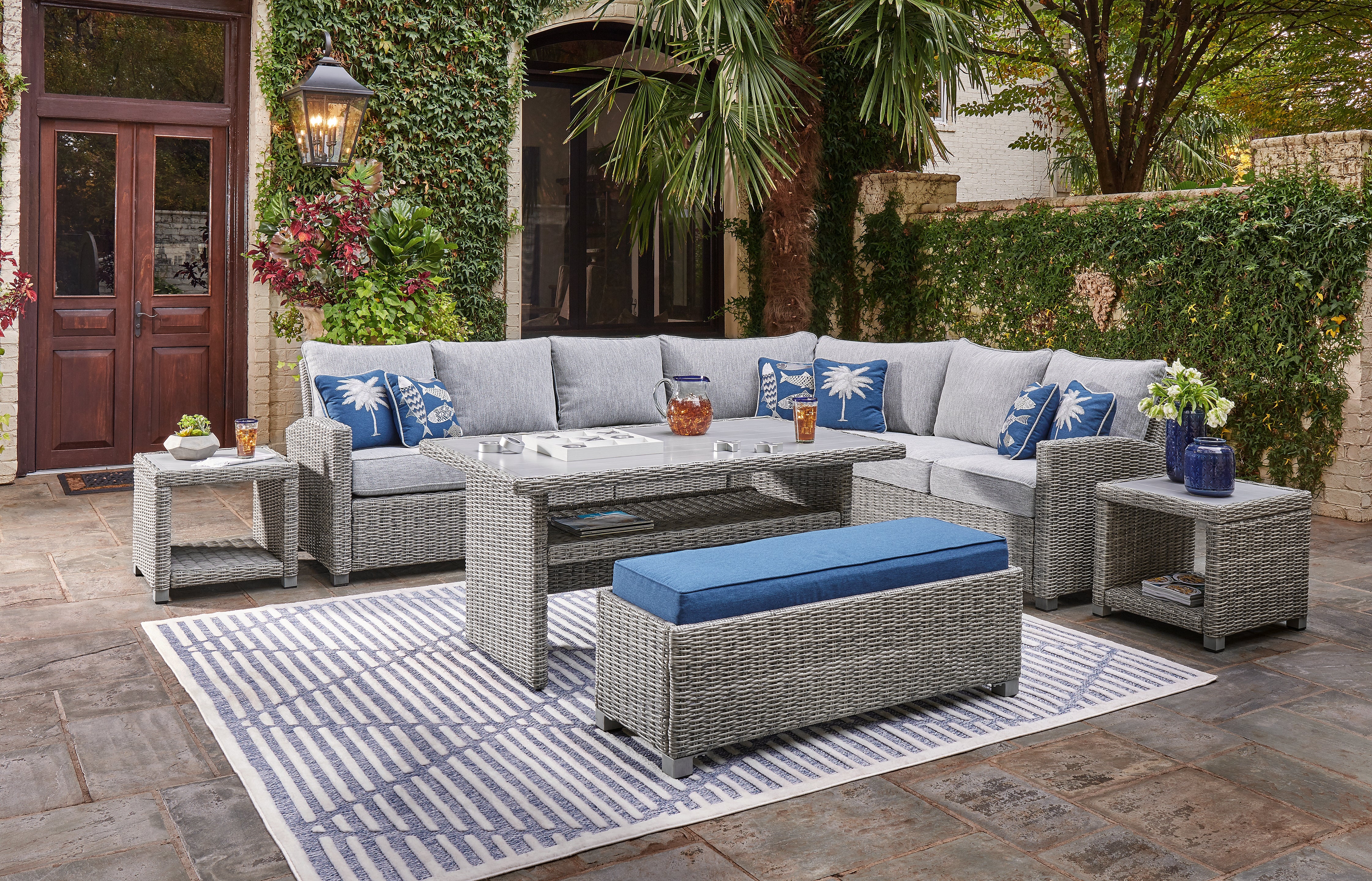 Furniture City Laplace - Ashley Furniture - Naples Beach Outdoor - RECT Multi-Use Table / Light Gray - P439-625