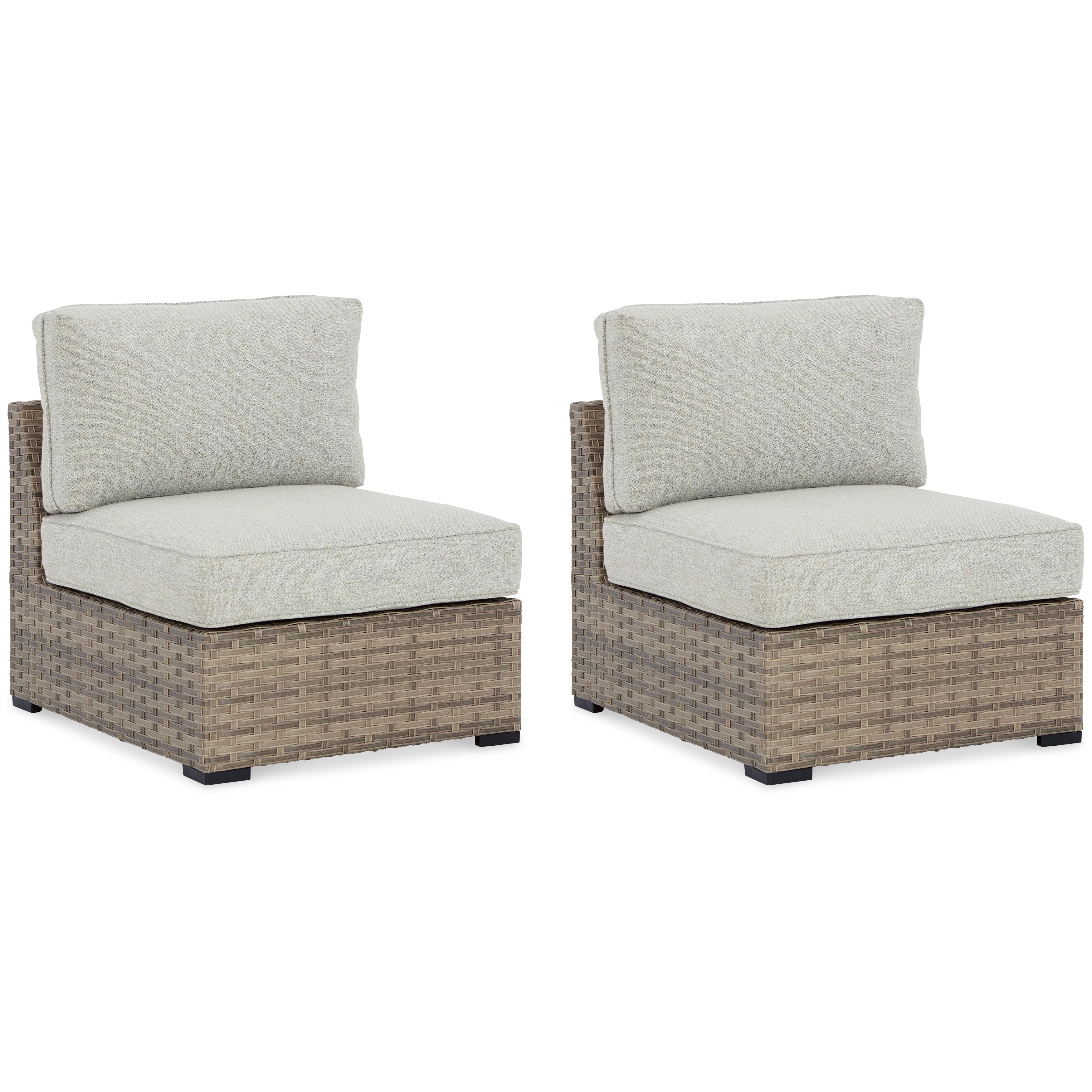 Furniture City Laplace - Ashley Furniture - Calworth Outdoor - Armless Chair w/Cushion (Set of 2) / Beige - P458-846