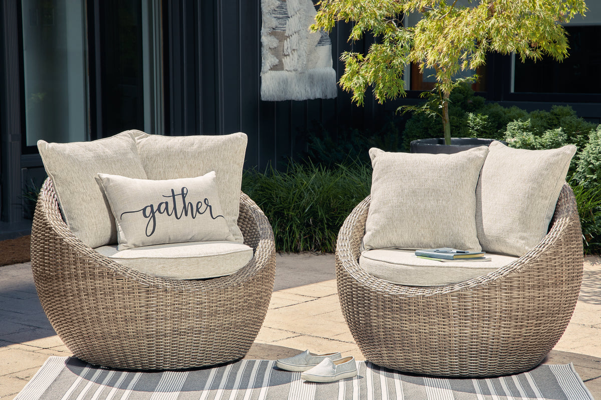 Furniture City Laplace - Ashley Furniture - Danson Outdoor - Swivel Lounge w/Cushion (Set of 2) / Beige - P505-821