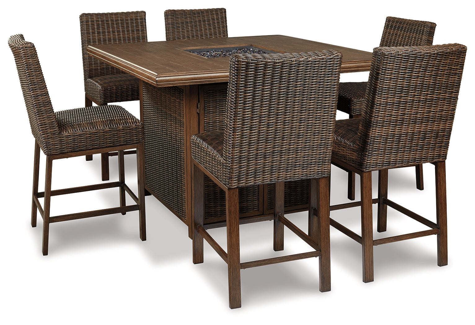 Furniture City Laplace - Ashley Furniture - Paradise Trail Outdoor - Square Bar Table w/Fire Pit / Medium Brown - P750-665