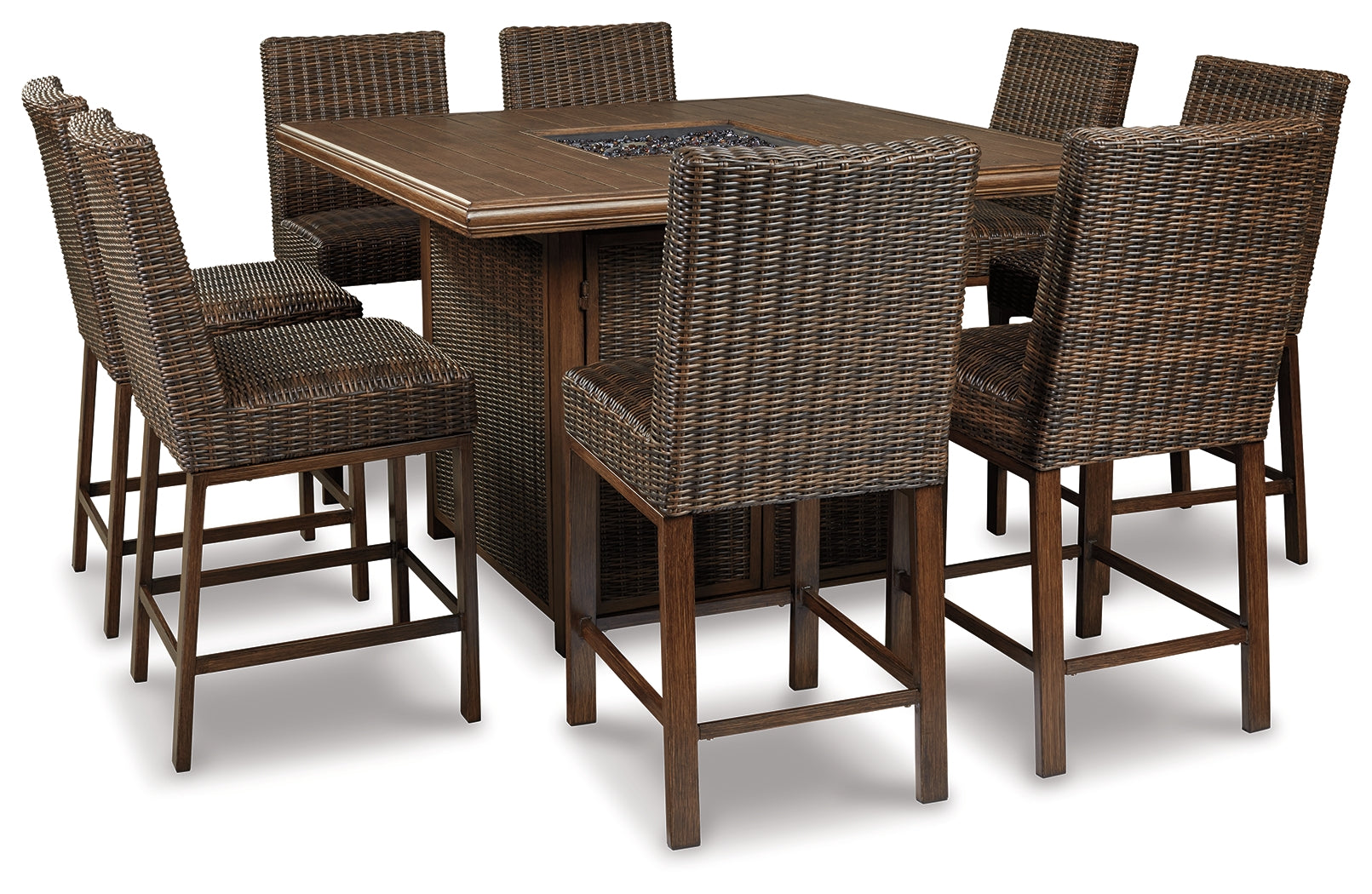 Furniture City Laplace - Ashley Furniture - Paradise Trail Outdoor - Square Bar Table w/Fire Pit / Medium Brown - P750-665