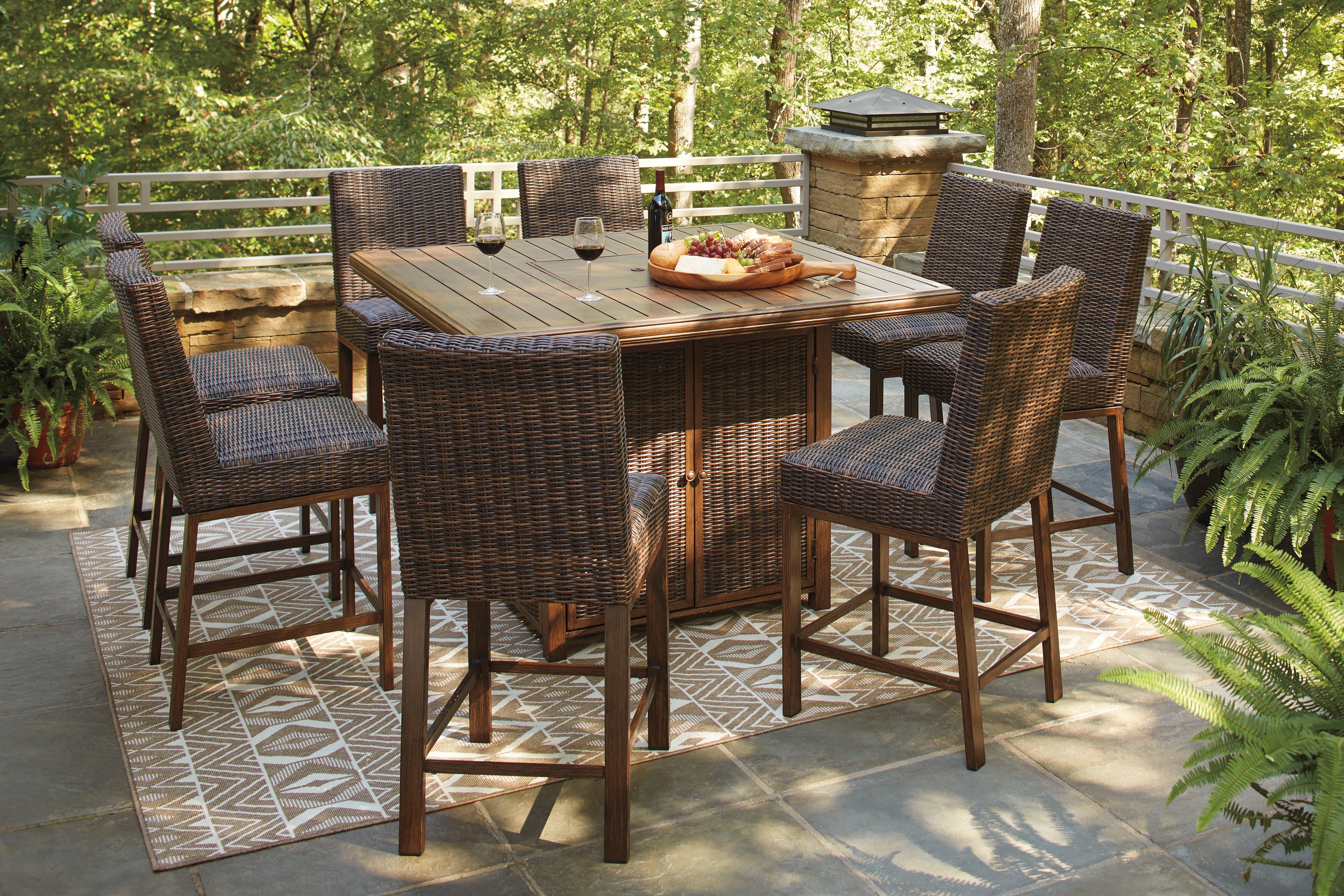 Furniture City Laplace - Ashley Furniture - Paradise Trail Outdoor - Square Bar Table w/Fire Pit / Medium Brown - P750-665