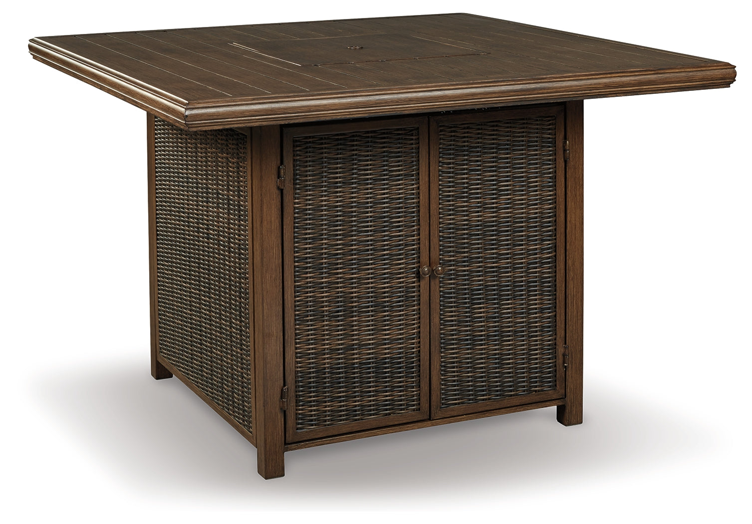 Furniture City Laplace - Ashley Furniture - Paradise Trail Outdoor - Square Bar Table w/Fire Pit / Medium Brown - P750-665