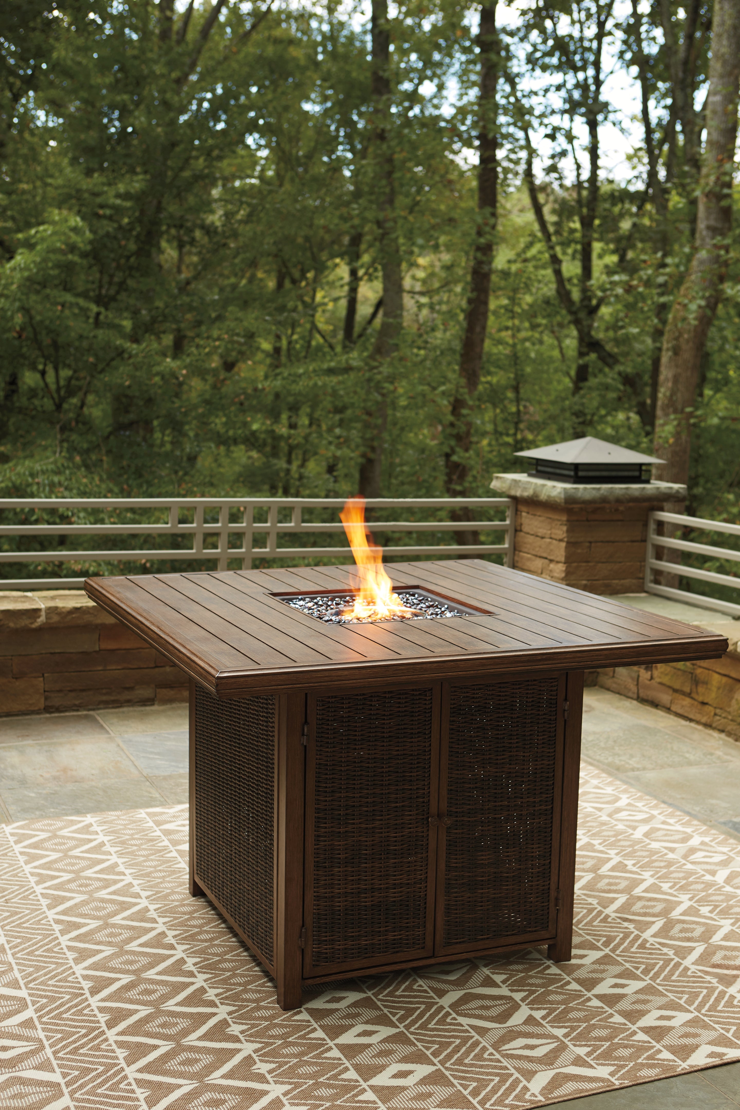 Furniture City Laplace - Ashley Furniture - Paradise Trail Outdoor - Square Bar Table w/Fire Pit / Medium Brown - P750-665