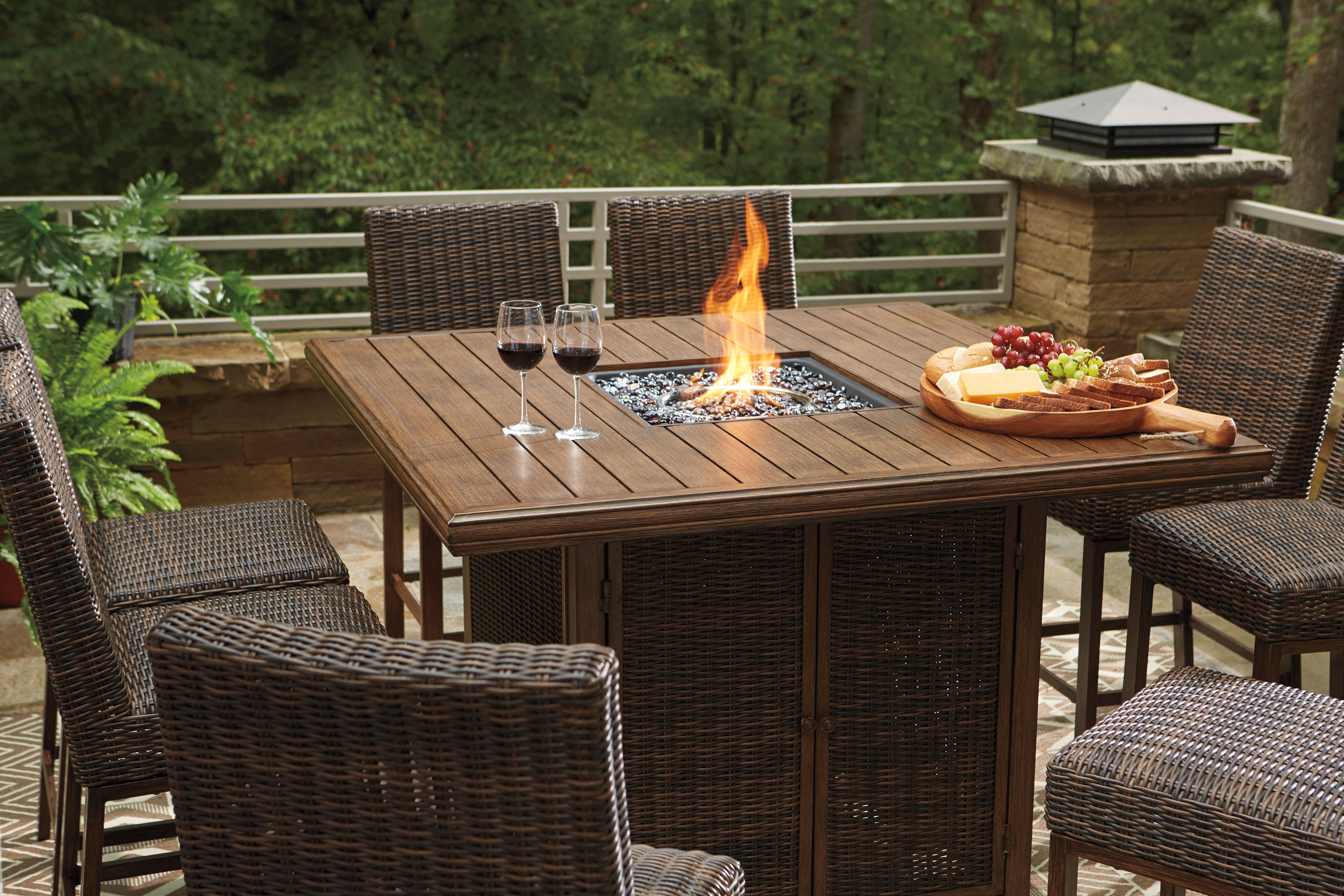 Furniture City Laplace - Ashley Furniture - Paradise Trail Outdoor - Square Bar Table w/Fire Pit / Medium Brown - P750-665