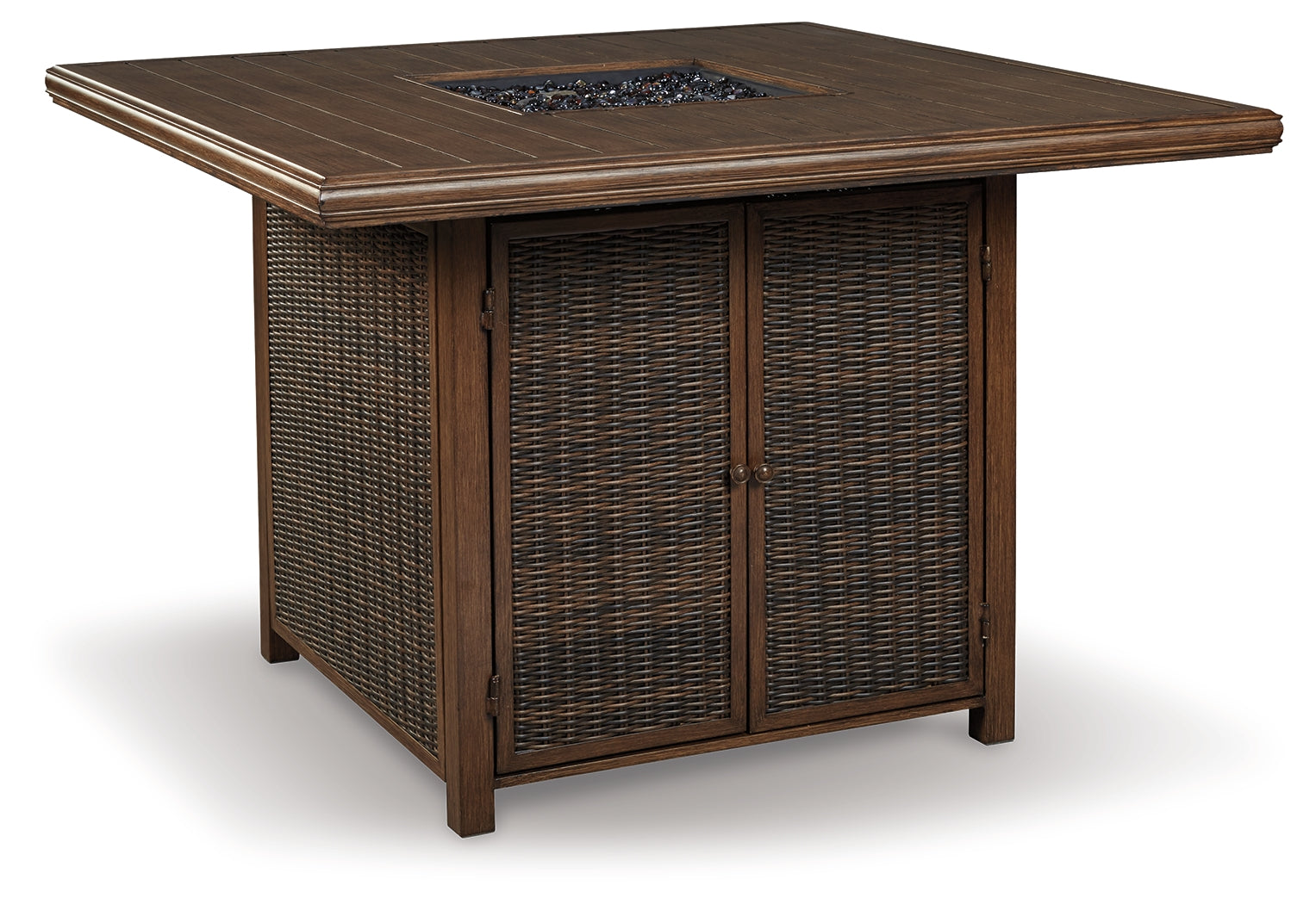 Furniture City Laplace - Ashley Furniture - Paradise Trail Outdoor - Square Bar Table w/Fire Pit / Medium Brown - P750-665