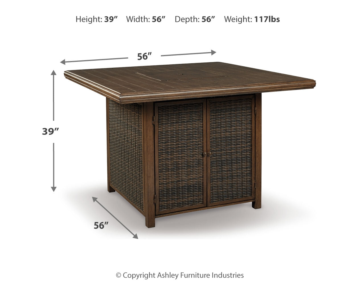 Furniture City Laplace - Ashley Furniture - Paradise Trail Outdoor - Square Bar Table w/Fire Pit / Medium Brown - P750-665