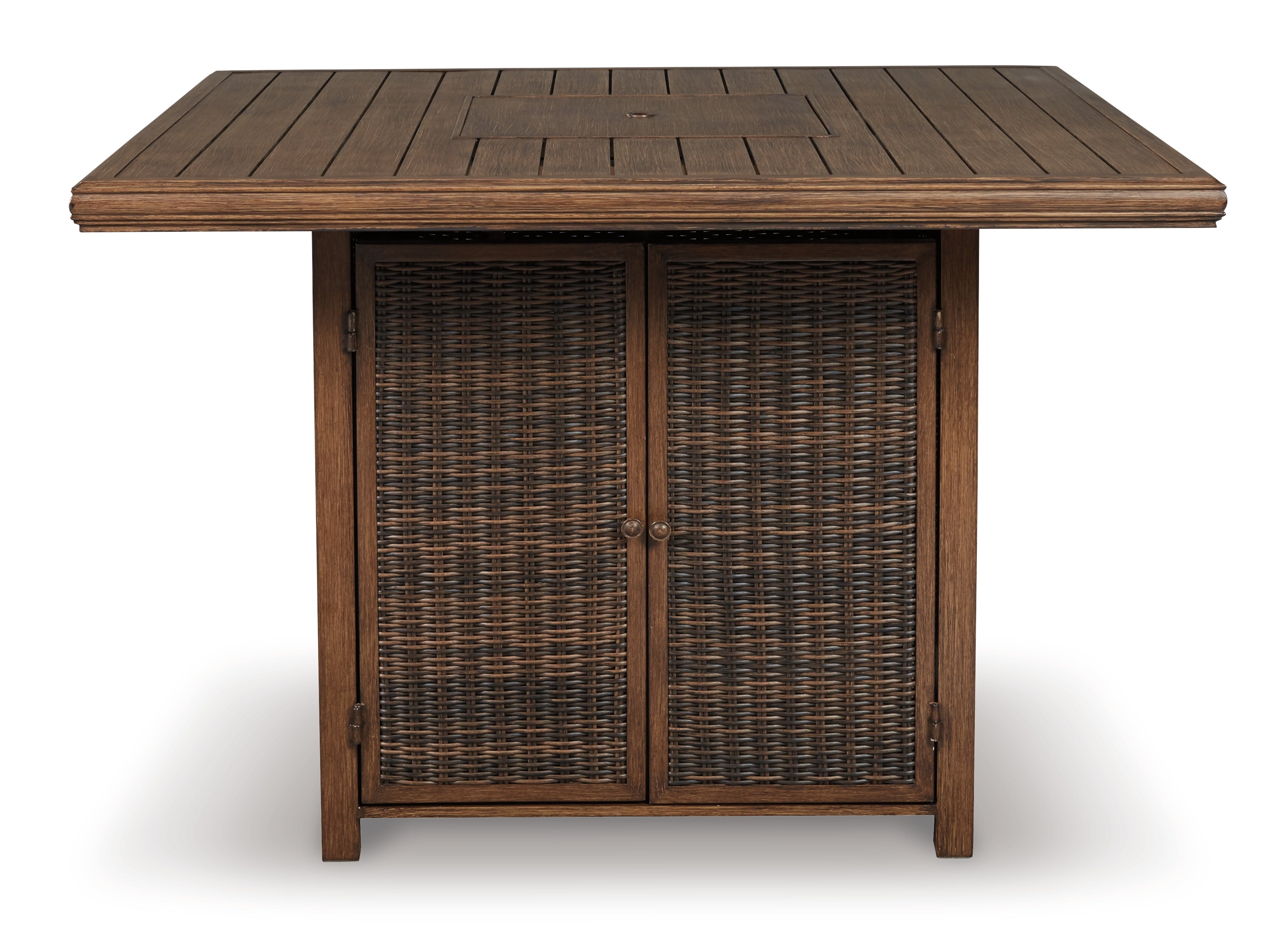 Furniture City Laplace - Ashley Furniture - Paradise Trail Outdoor - Square Bar Table w/Fire Pit / Medium Brown - P750-665
