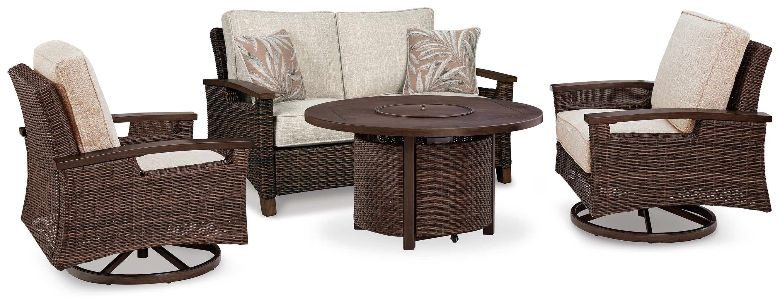 Furniture City Laplace - Ashley Furniture - Paradise Trail Outdoor Loveseat, Fire Pit Table and 2 Lounge Chairs - Outdoor Loveseat, Fire Pit Table and 2 Lounge Chairs - P750P9