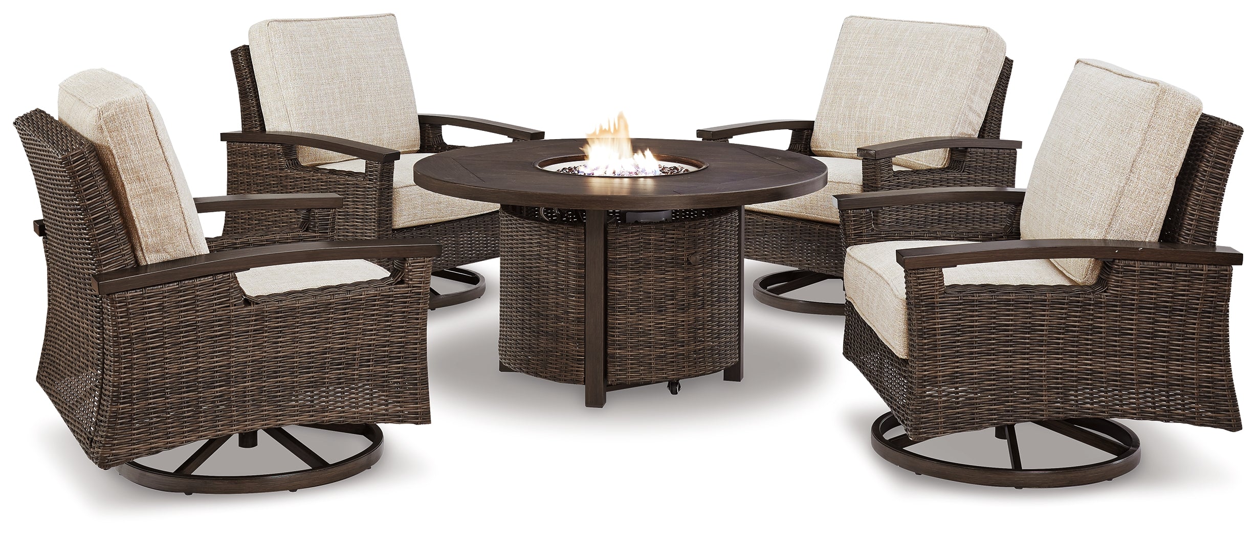 Furniture City Laplace - Ashley Furniture - Paradise Trail Outdoor Fire Pit Table with 4 Lounge Chairs - Outdoor Fire Pit Table with 4 Lounge Chairs - P750P7