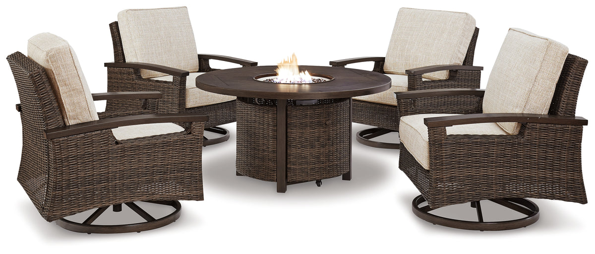 Furniture City Laplace - Ashley Furniture - Paradise Trail Outdoor Fire Pit Table with 4 Lounge Chairs - Outdoor Fire Pit Table with 4 Lounge Chairs - P750P7