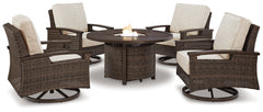 Furniture City Laplace - Ashley Furniture - Paradise Trail Outdoor Fire Pit Table with 4 Lounge Chairs - Outdoor Fire Pit Table with 4 Lounge Chairs - P750P7