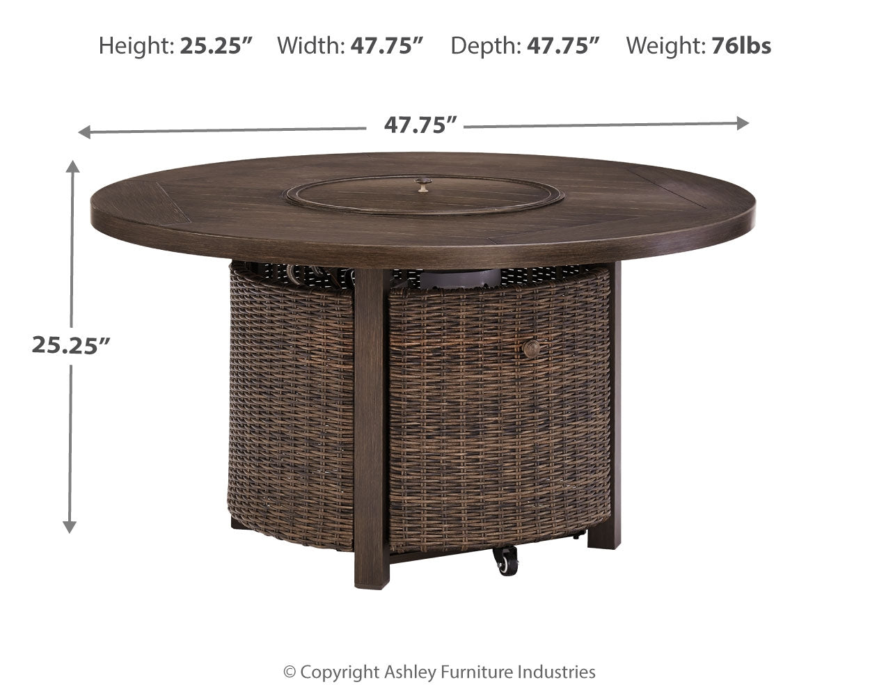 Furniture City Laplace - Ashley Furniture - Paradise Trail Outdoor - Round Fire Pit Table / Medium Brown - P750-776