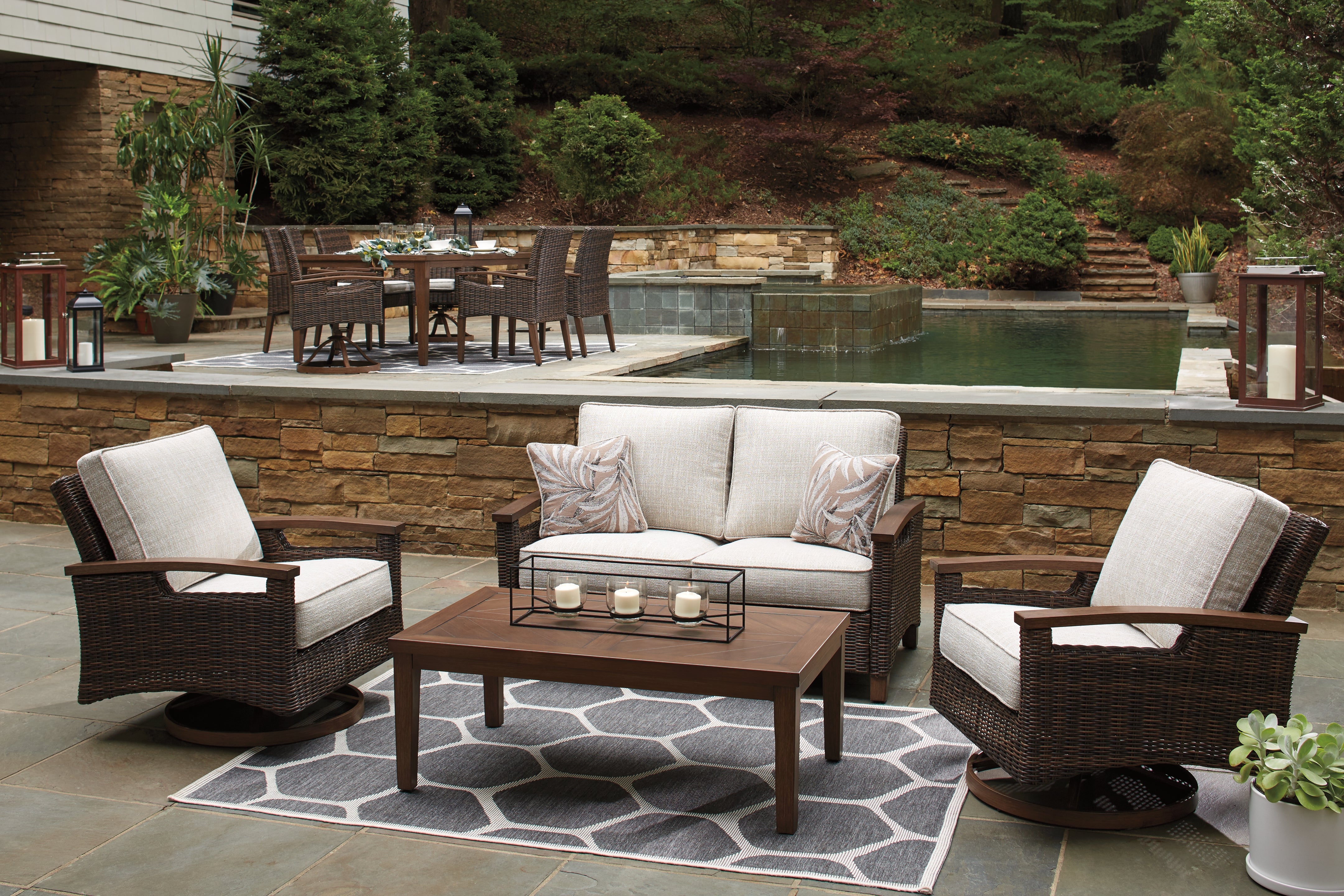Furniture City Laplace - Ashley Furniture - Paradise Trail Outdoor - Loveseat w/Cushion / Medium Brown - P750-835