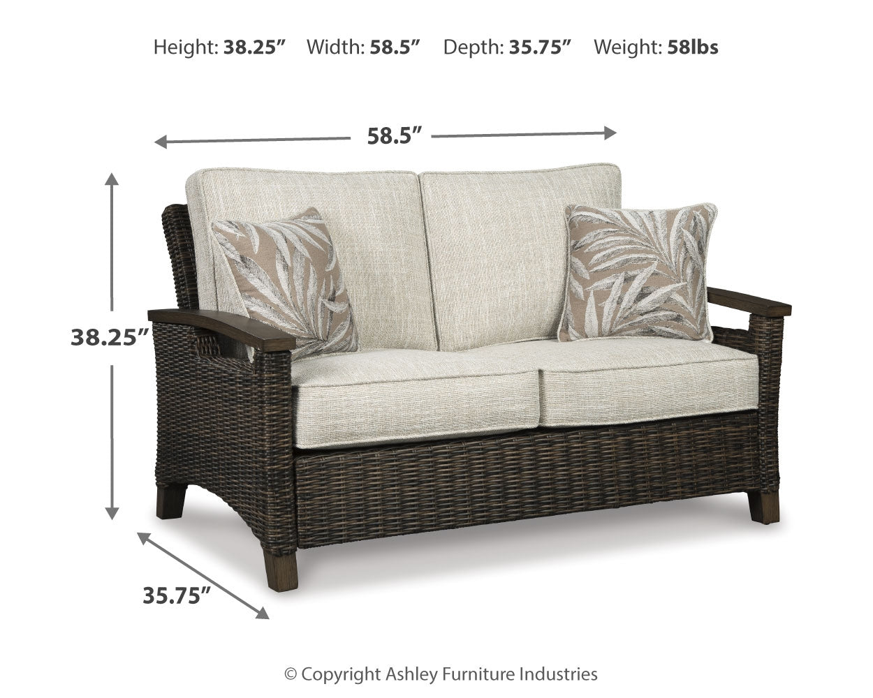 Furniture City Laplace - Ashley Furniture - Paradise Trail Outdoor - Loveseat w/Cushion / Medium Brown - P750-835