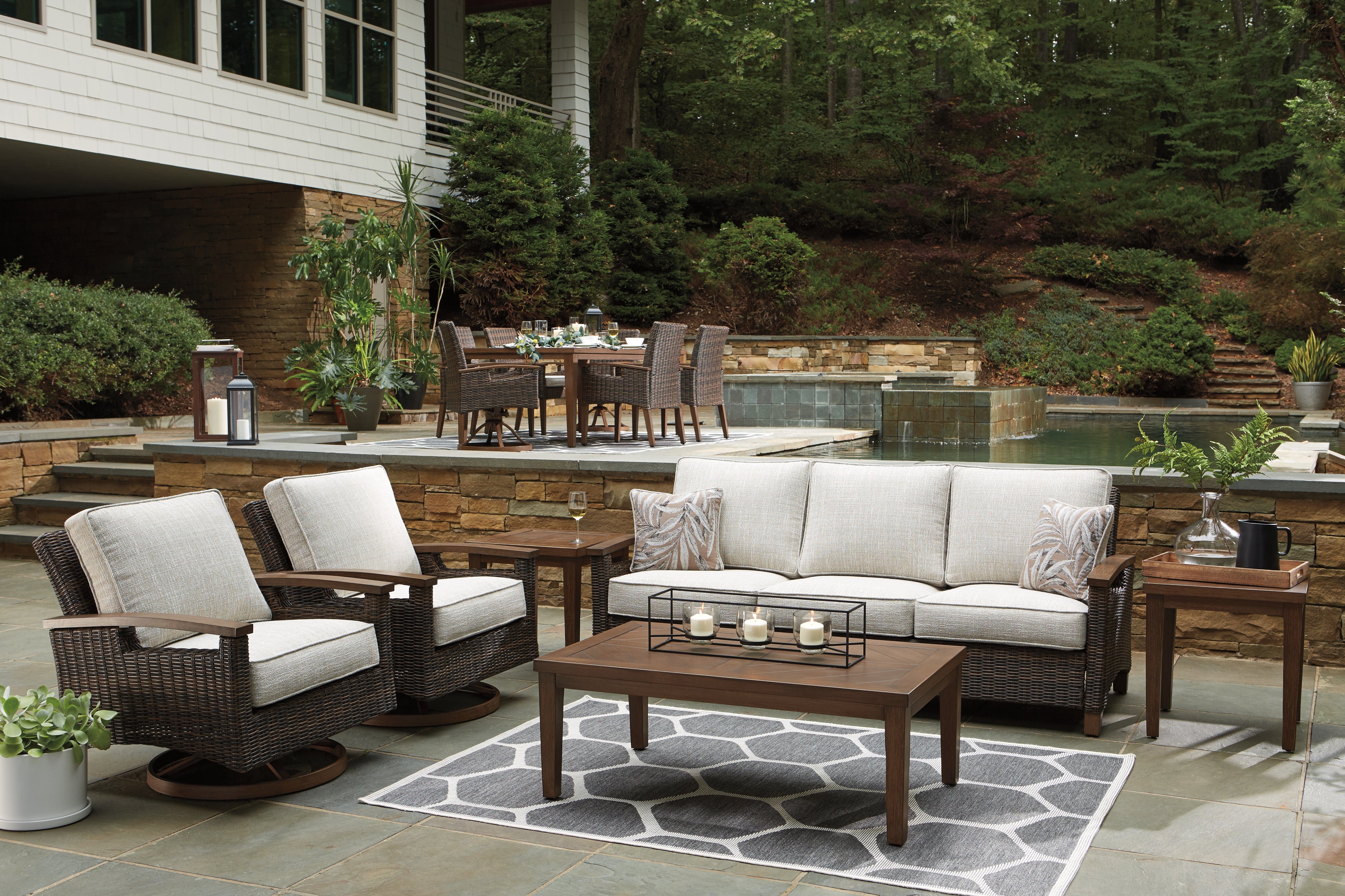 Furniture City Laplace - Ashley Furniture - Paradise Trail Outdoor - Sofa with Cushion / Medium Brown - P750-838