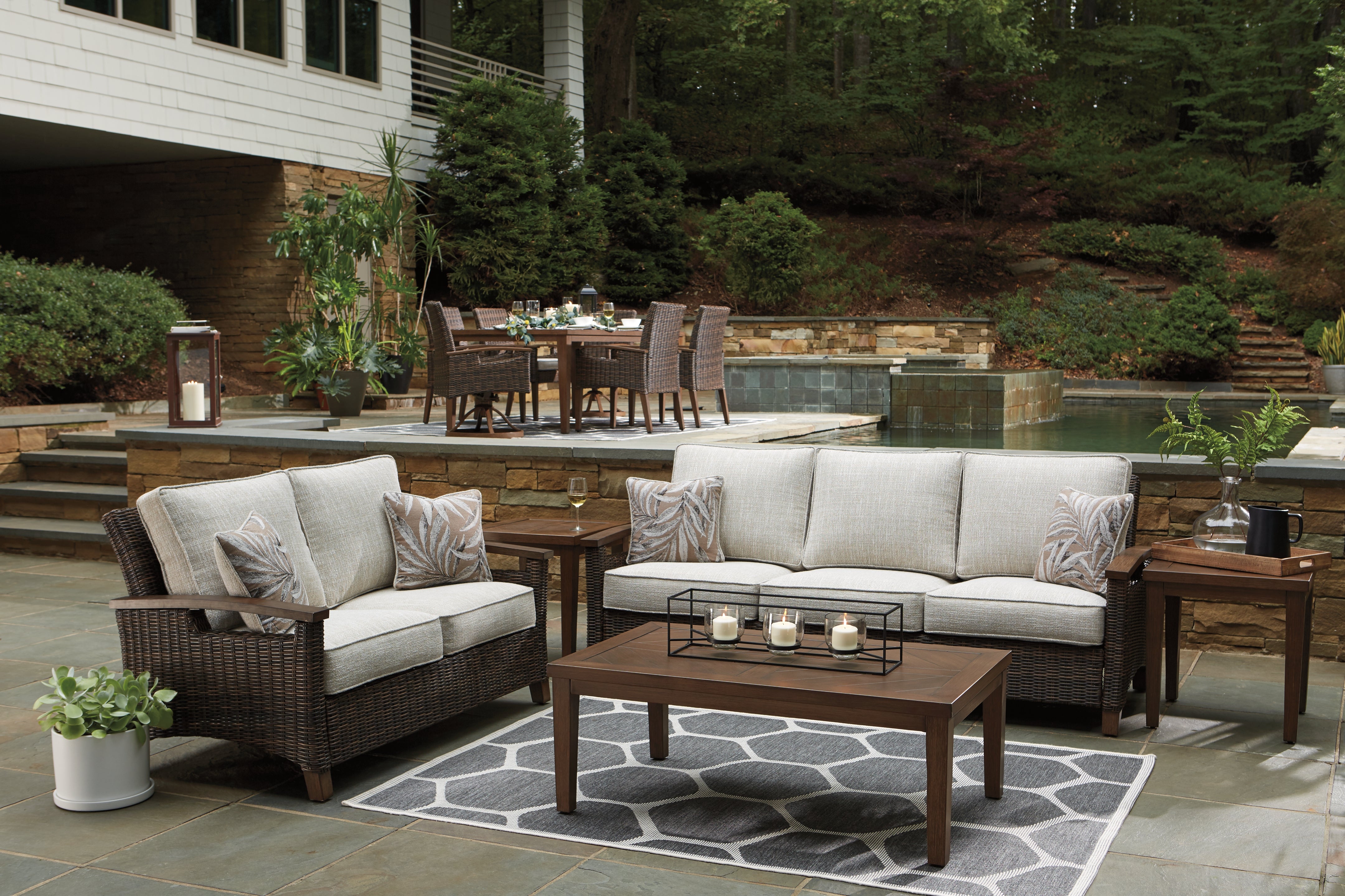 Furniture City Laplace - Ashley Furniture - Paradise Trail Outdoor - Sofa with Cushion / Medium Brown - P750-838