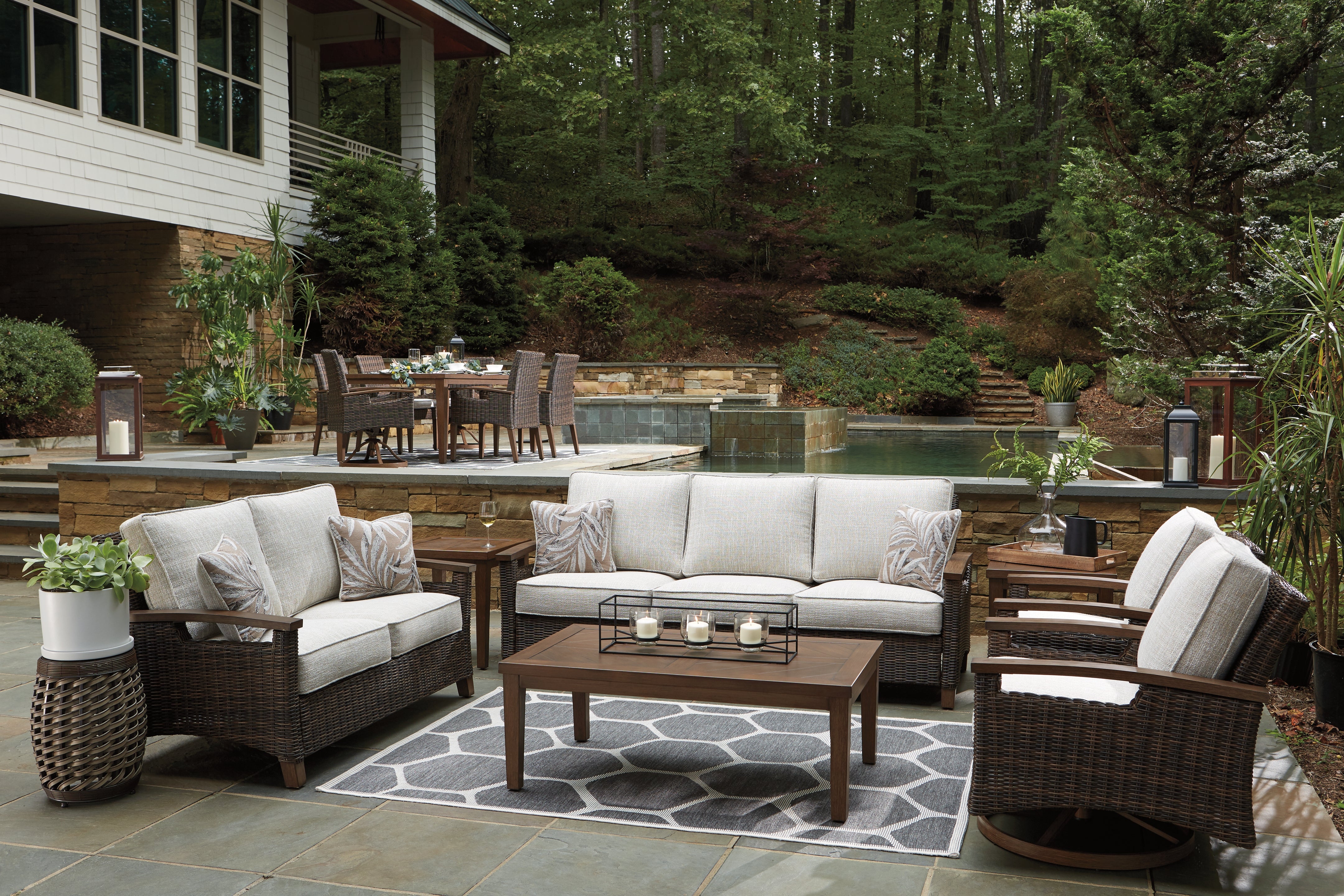 Furniture City Laplace - Ashley Furniture - Paradise Trail Outdoor - Sofa with Cushion / Medium Brown - P750-838