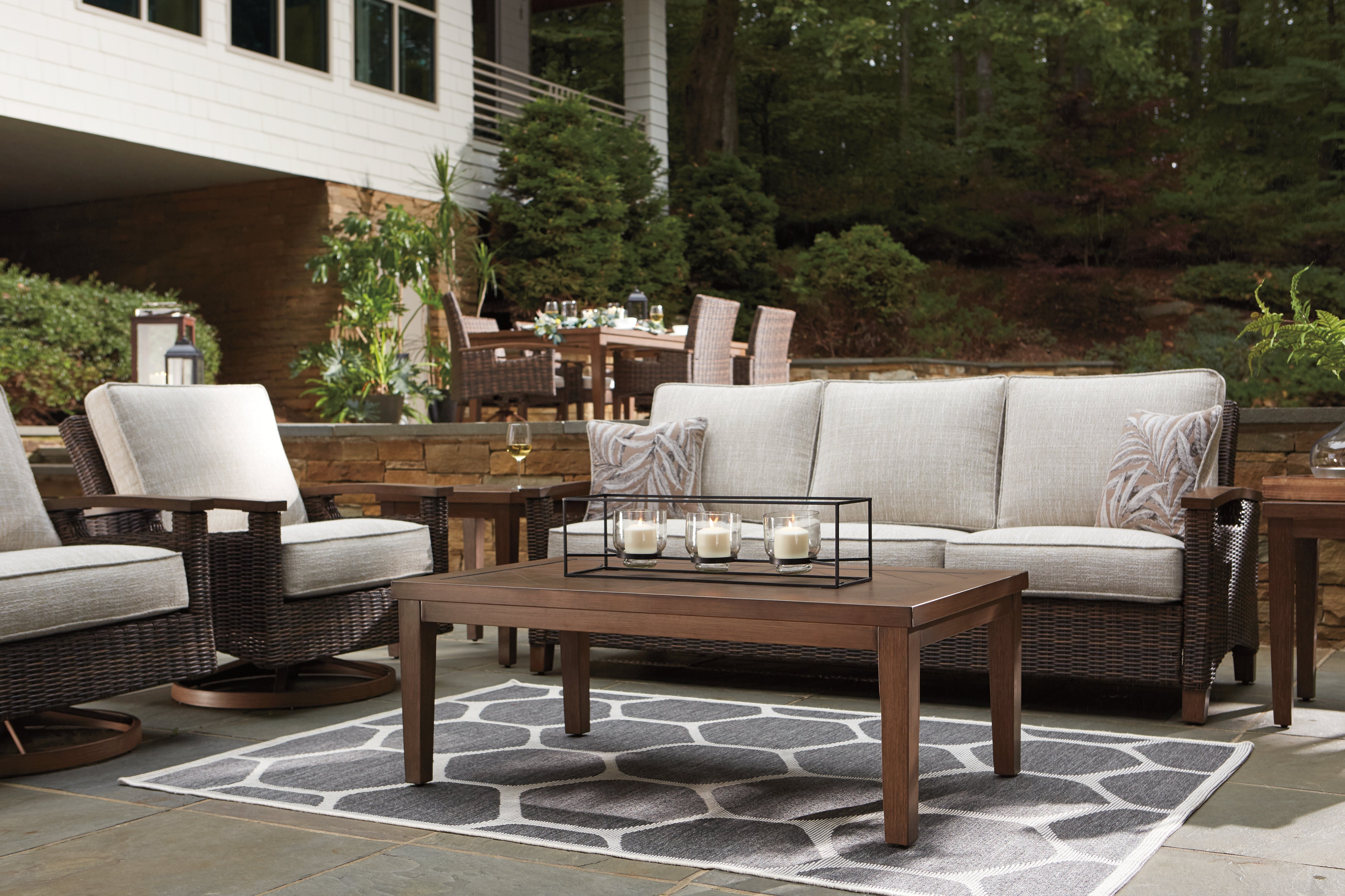 Furniture City Laplace - Ashley Furniture - Paradise Trail Outdoor - Sofa with Cushion / Medium Brown - P750-838