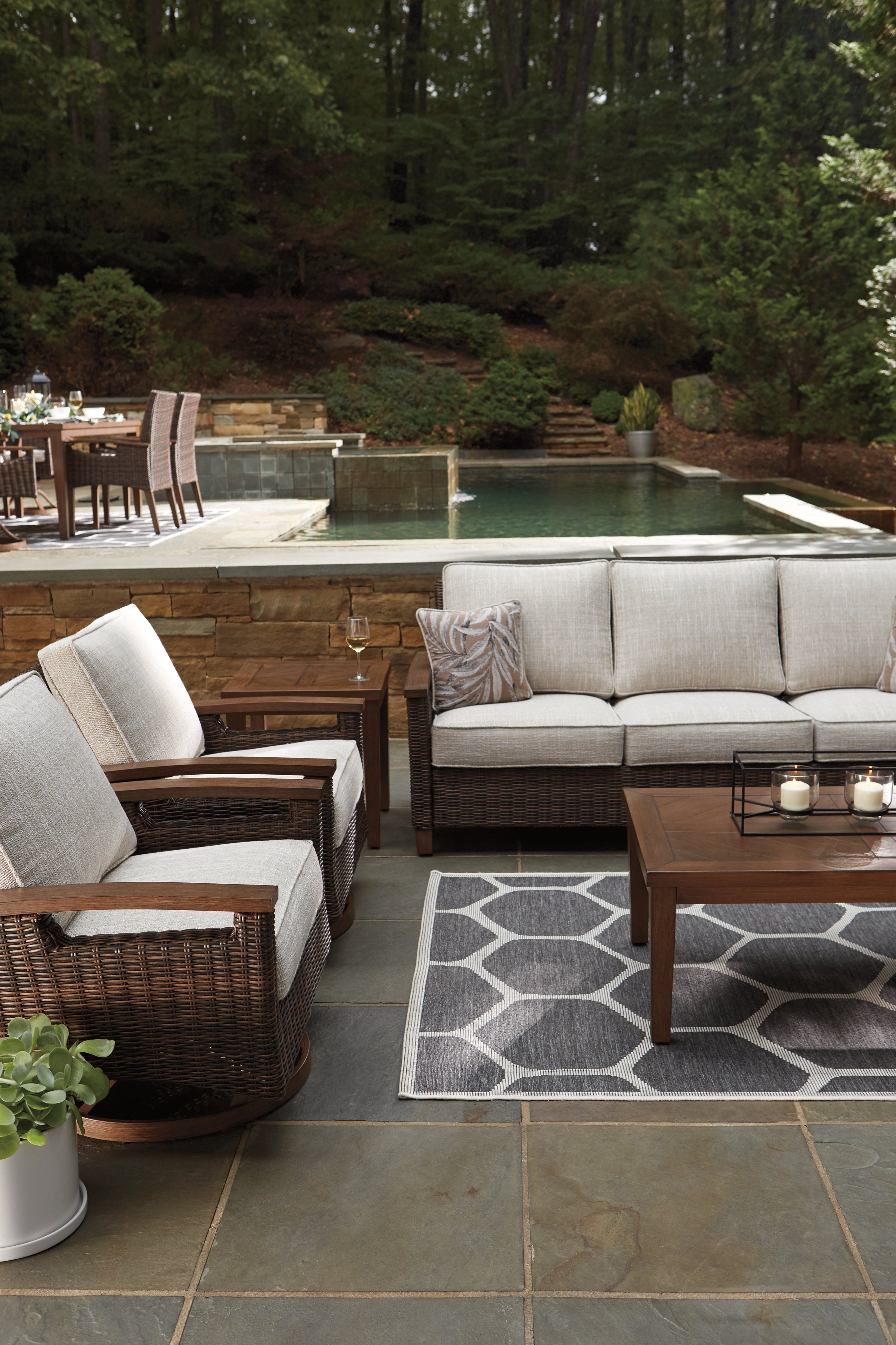 Furniture City Laplace - Ashley Furniture - Paradise Trail Outdoor - Sofa with Cushion / Medium Brown - P750-838