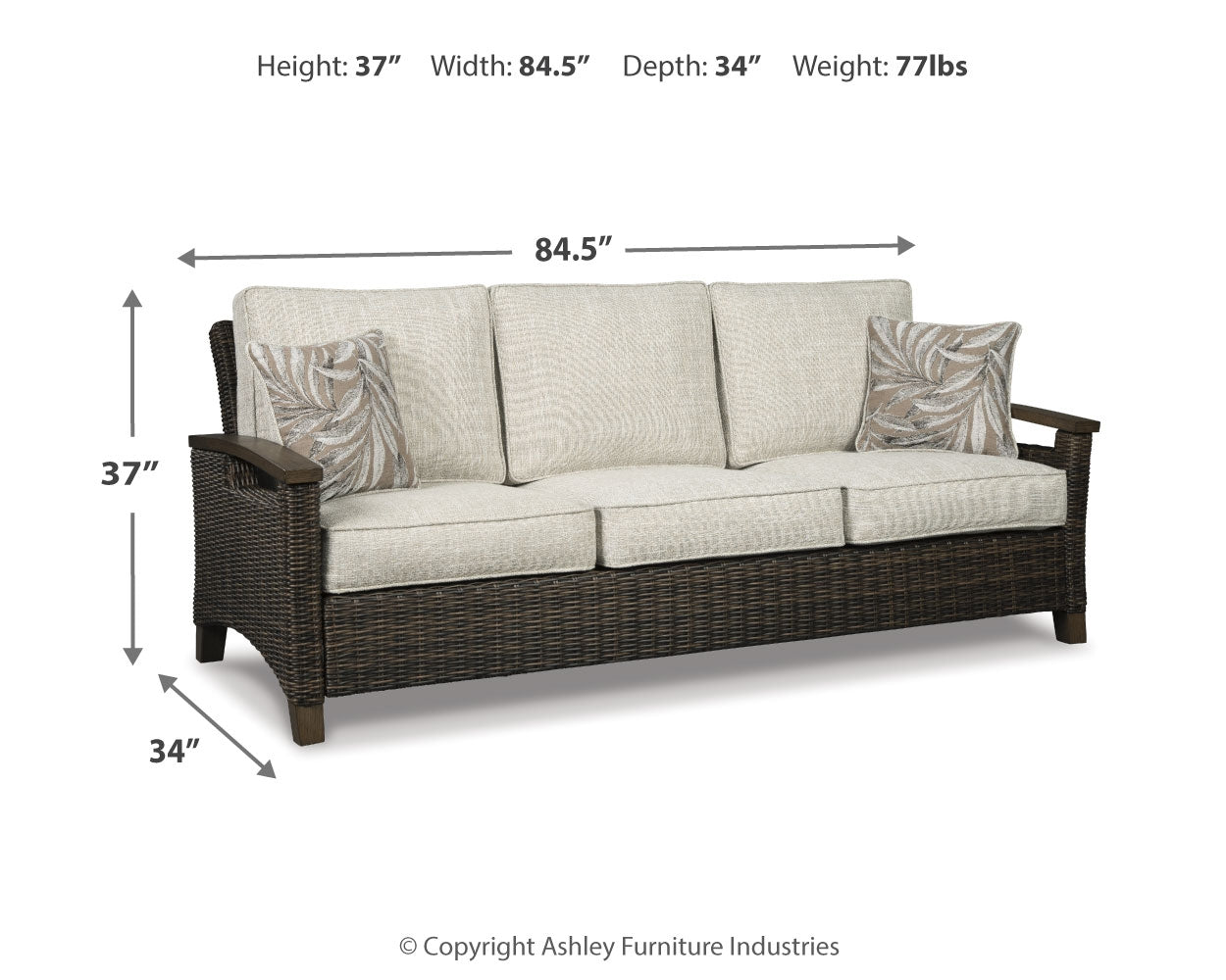 Furniture City Laplace - Ashley Furniture - Paradise Trail Outdoor - Sofa with Cushion / Medium Brown - P750-838