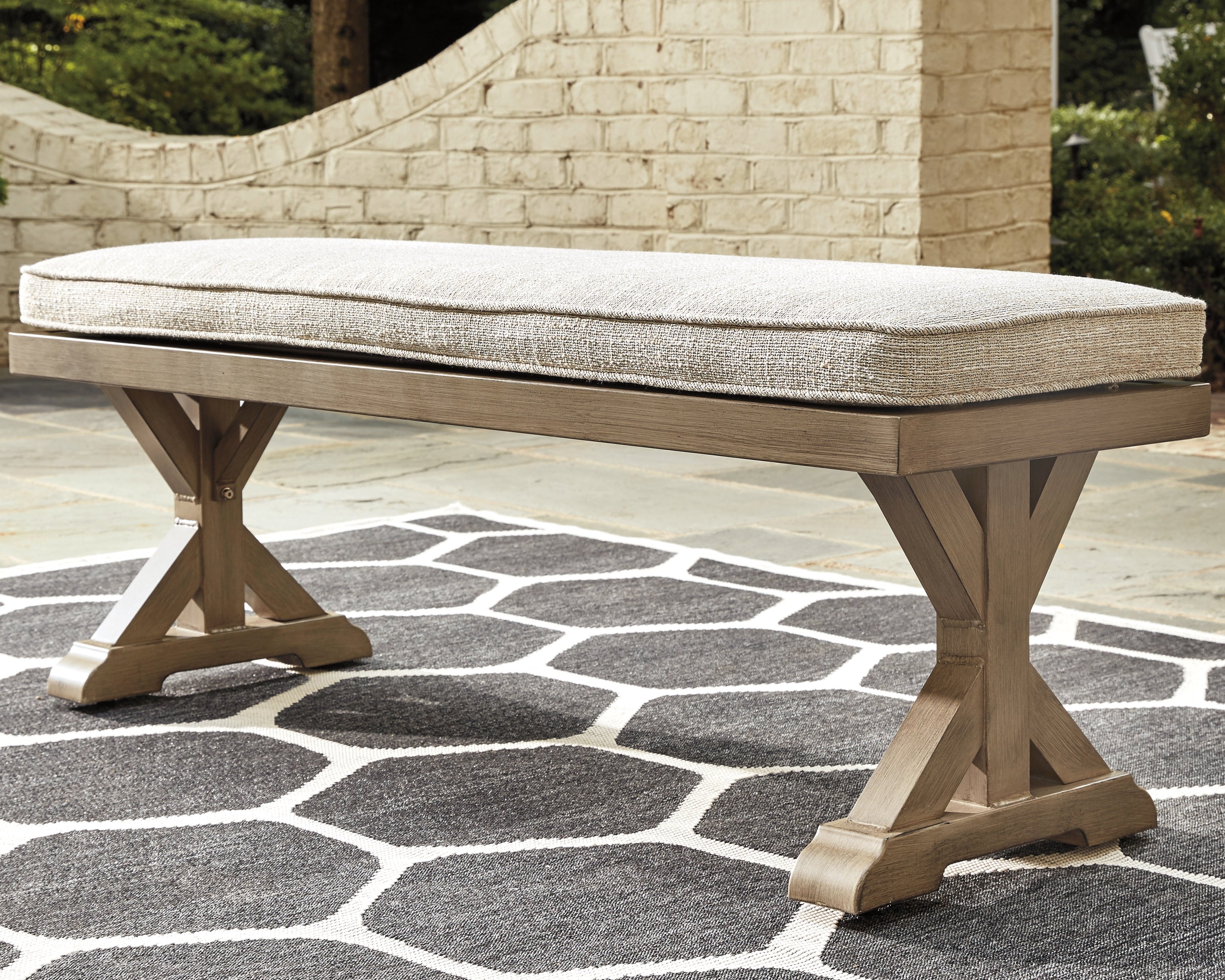 Furniture City Laplace - Ashley Furniture - Beachcroft Outdoor - Bench with Cushion / Beige - P791-600