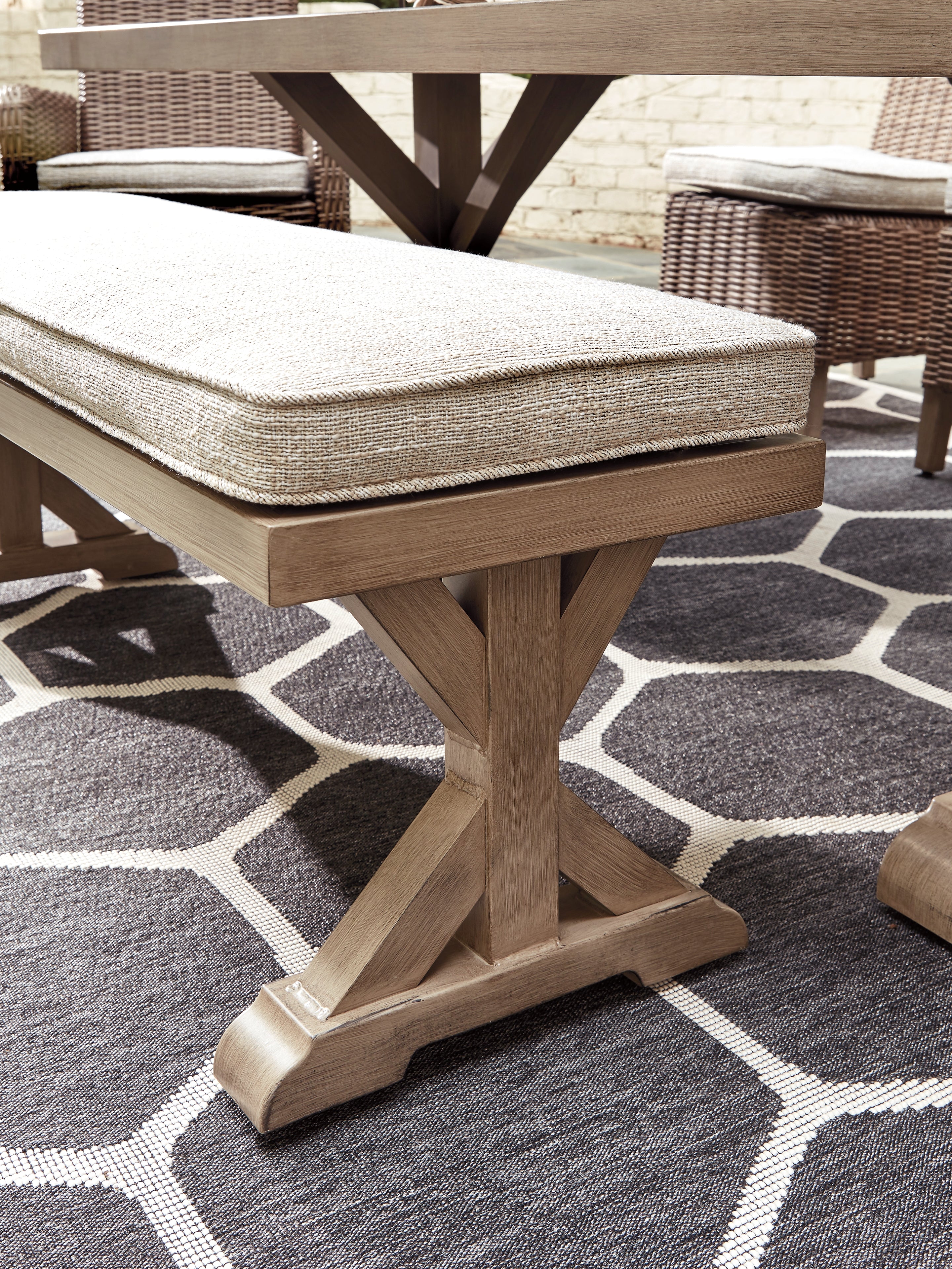 Furniture City Laplace - Ashley Furniture - Beachcroft Outdoor - Bench with Cushion / Beige - P791-600