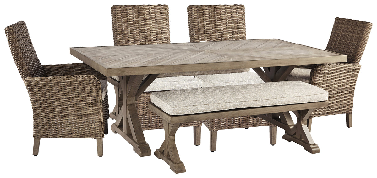 Furniture City Laplace - Ashley Furniture - Beachcroft Outdoor Dining Table with 4 Chairs and Bench - Outdoor Dining Table with 4 Chairs and Bench - P791P4