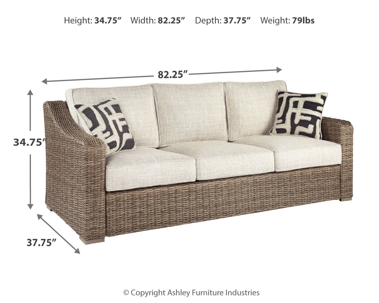 Furniture City Laplace - Ashley Furniture - Beachcroft Outdoor - Sofa with Cushion / Beige - P791-838
